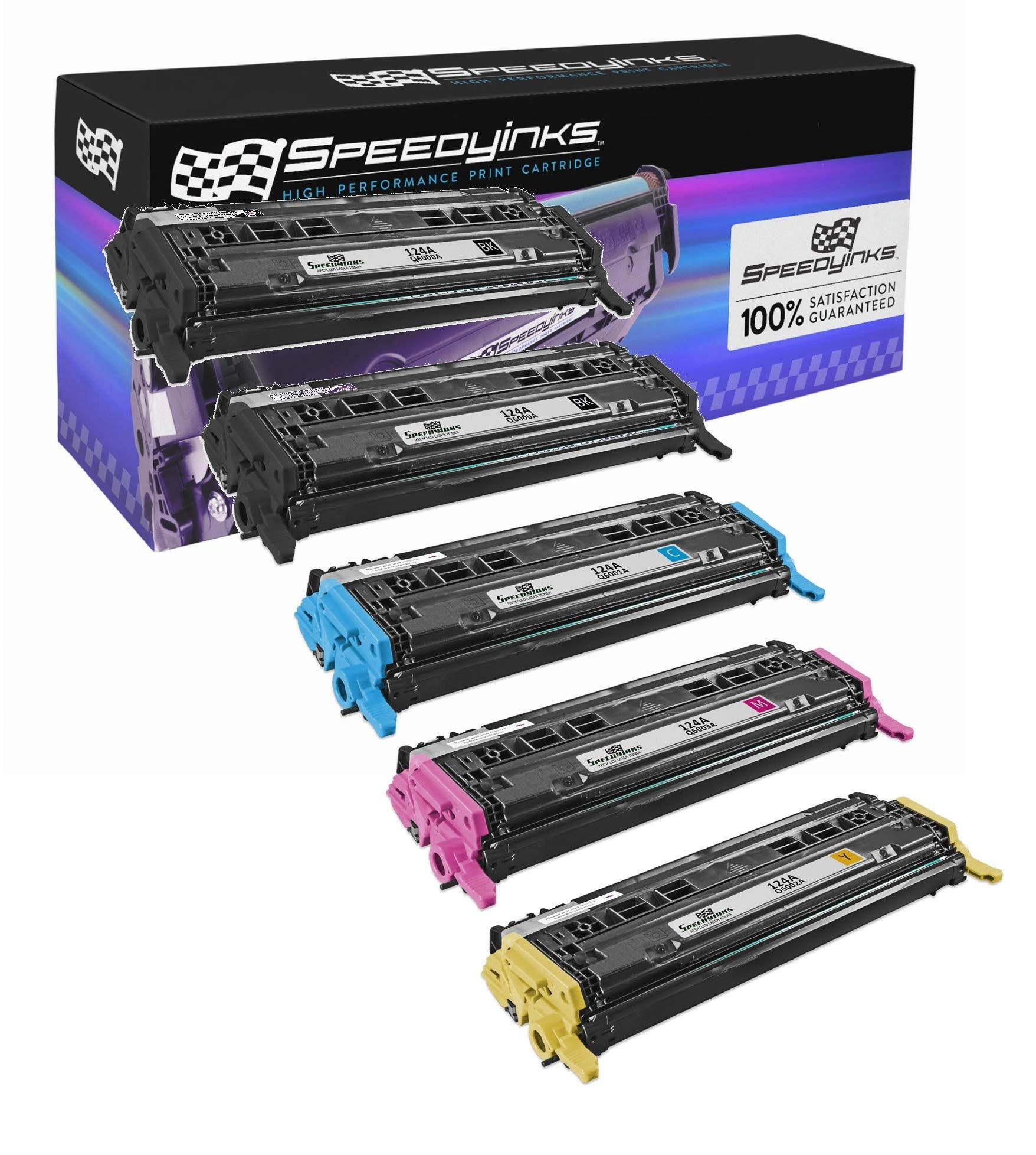 Speedy Inks - 5PK Compatible Replacement for HP 124A 2x Q6000A, 1x Q6001A, 1x Q6002A, 1x Q6003A Laser Toner Set For use in HP Color LaserJet CM1015mfp, CM1017mfp, 1600, 2600n, 2605dn, 2605dtn