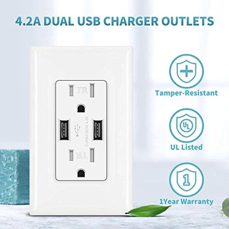 USB Outlet, High Speed Charger 4.2A Charging Capability, Child Proof Safety Duplex Receptacle 15 Amp, Tamper Resistant Wall socket plate Included UL Listed MICMI U24 (4.2A USB outlet 6pack)