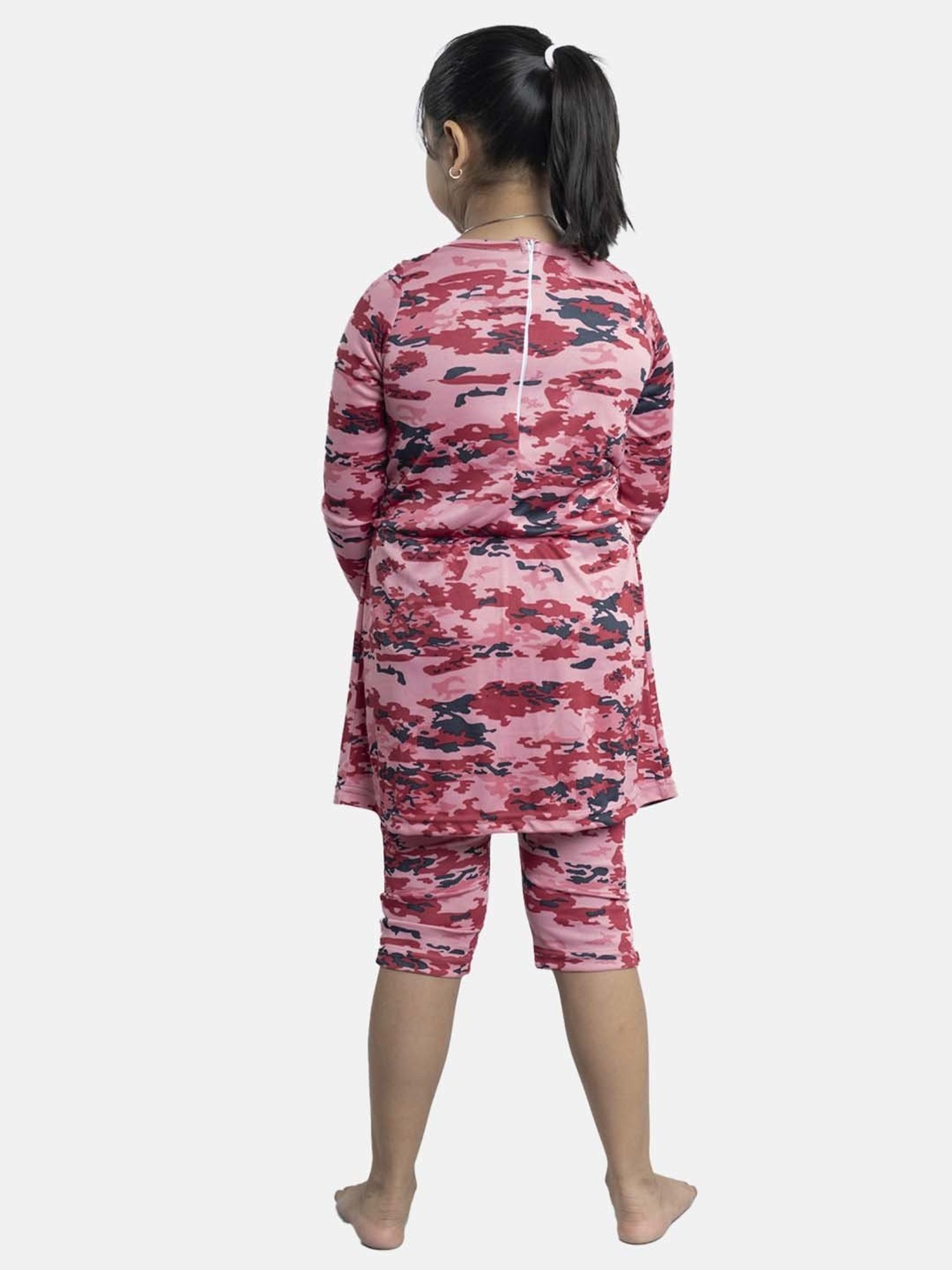 Kiddopanti Kids Pink & Maroon Printed Full Sleeves Swim Dress