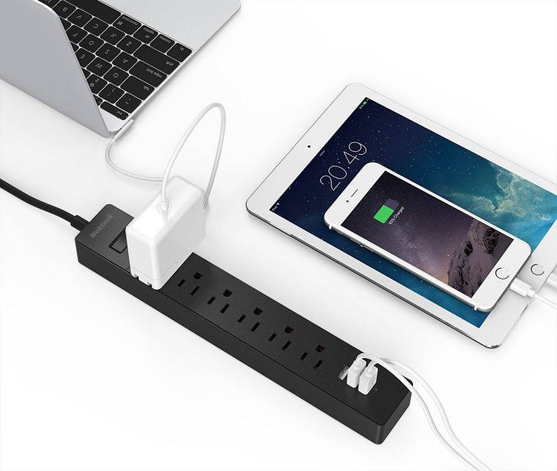 Nekteck 2 Pack Power Strip Flat Wall Plug with 6 AC Outlets, 15W 3-Port USB Charger for iPhone, iPad, Samsung Galaxys, Nexus, Tablets, HTC M9, Motorola, LG and More [4.8ft Cord, 6AC, 3 USB]