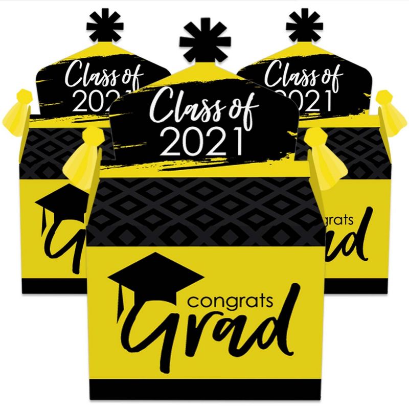 Big Dot of Happiness Yellow Grad - Best is Yet to Come - Treat Box Party Favors - 2021 Yellow Graduation Party Goodie Gable Boxes - Set of 12