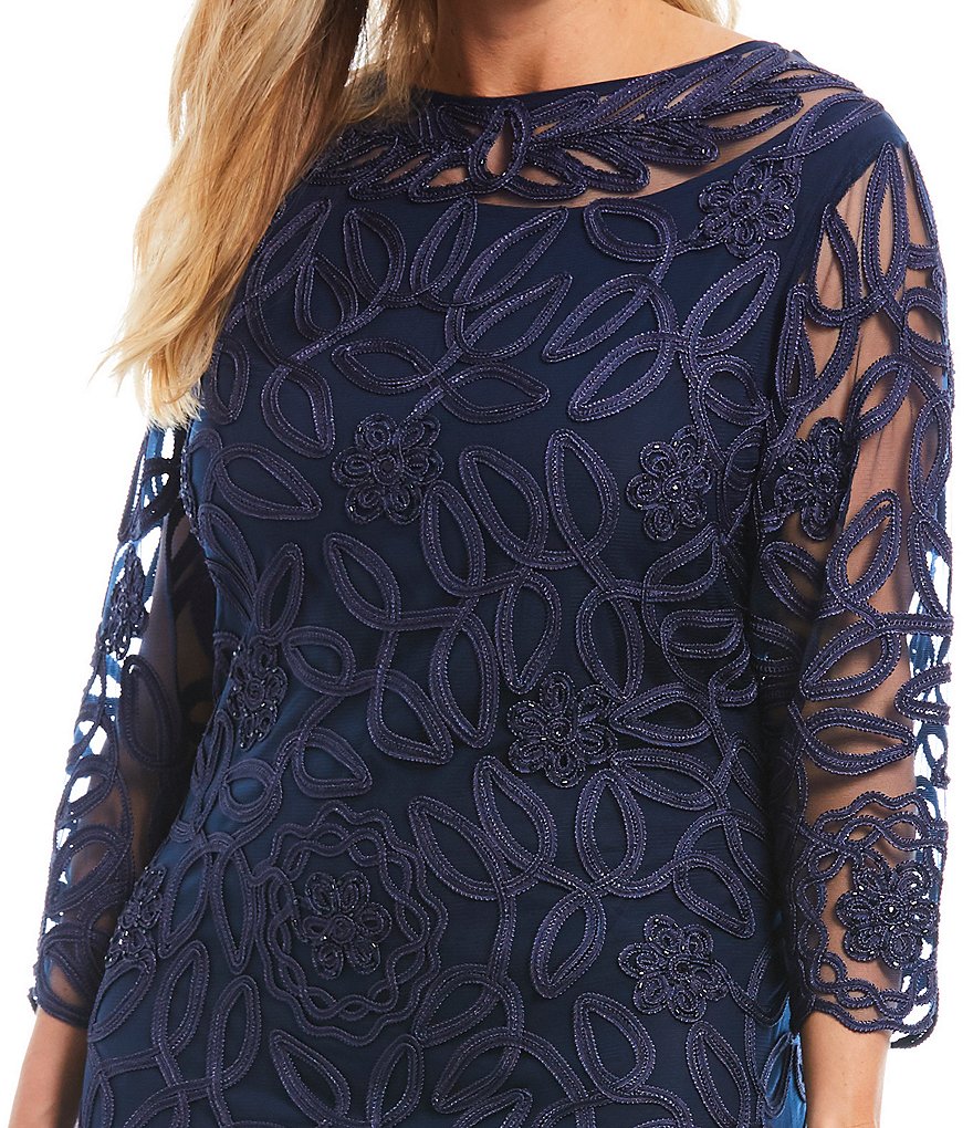 Soulmates Plus Size Boat Neck Soutache 3/4 Sleeve Long Gown