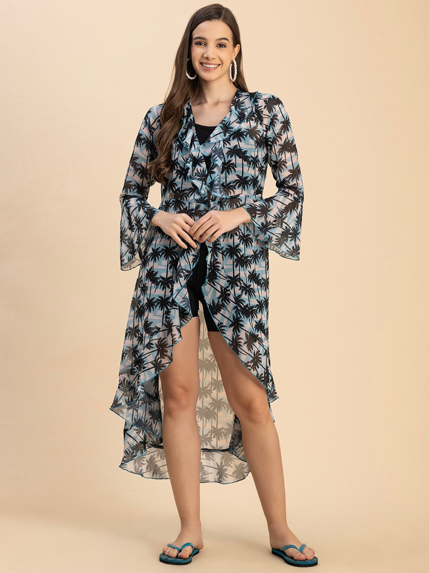 Moomaya Blue & Black Printed Shrug