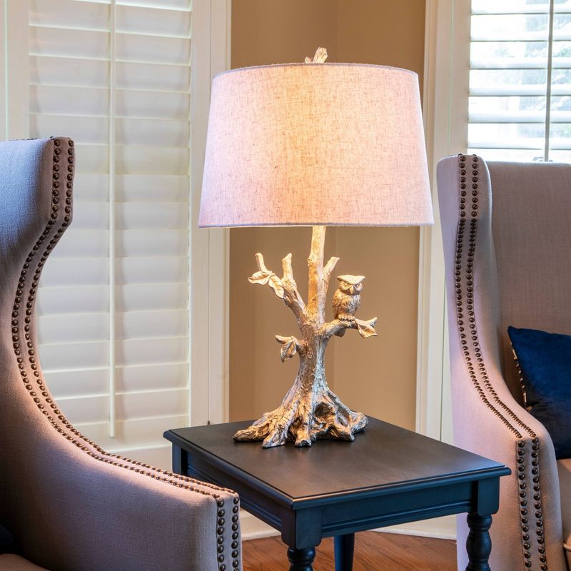 27" Textured Resin Owl Table Lamp Silverleaf - Decor Therapy