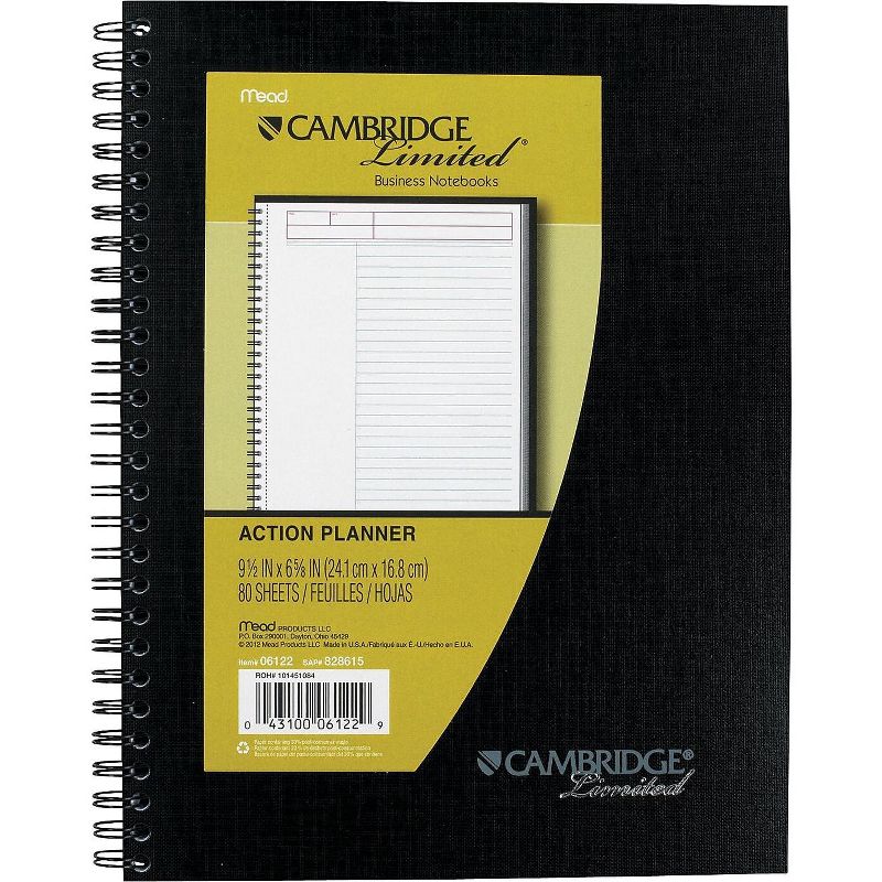 Cambridge Action Planner Side Bound Business Notebook 7 1/2 x 9 1/2 Black 80 Sheets 06122