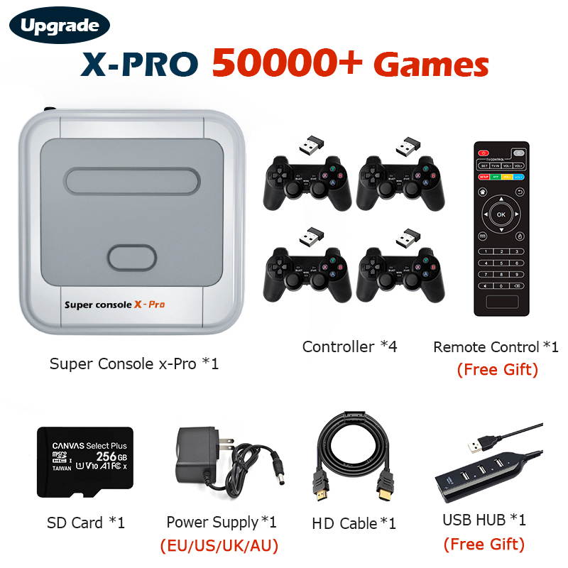 Super Game Console X Pro, Retro Video Game Console,4K HDMI TV Output Game Consoles Built-in 256G with 50000+ Video Games,Support for PS1/PSP/DC/N64