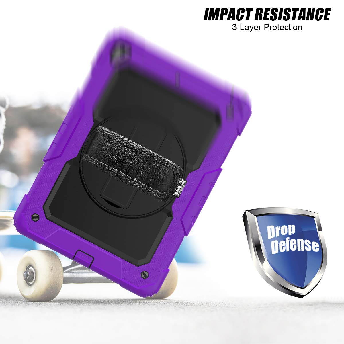 IPad 5th/6th Generation Case,Shockproof, Drop proof, 360 Degree Rotation Kickstand, Hand Strap,Shoulder Strip to Hang in Car Seat.Built-in Screen Protector for New iPad 9.7 2018/2017 Case