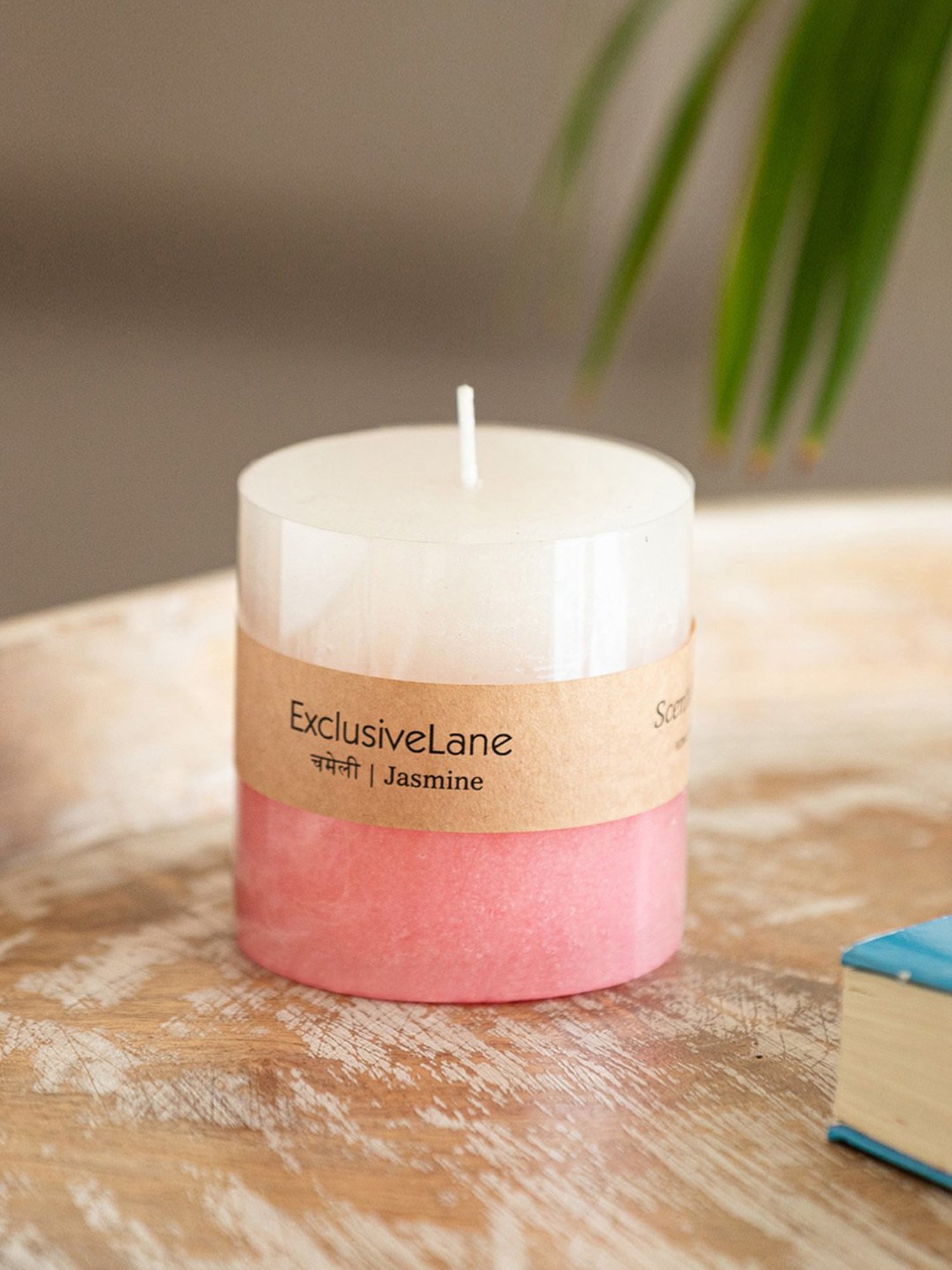 ExclusiveLane Jasmine Pink & White Soy Wax Pillar Scented Candles