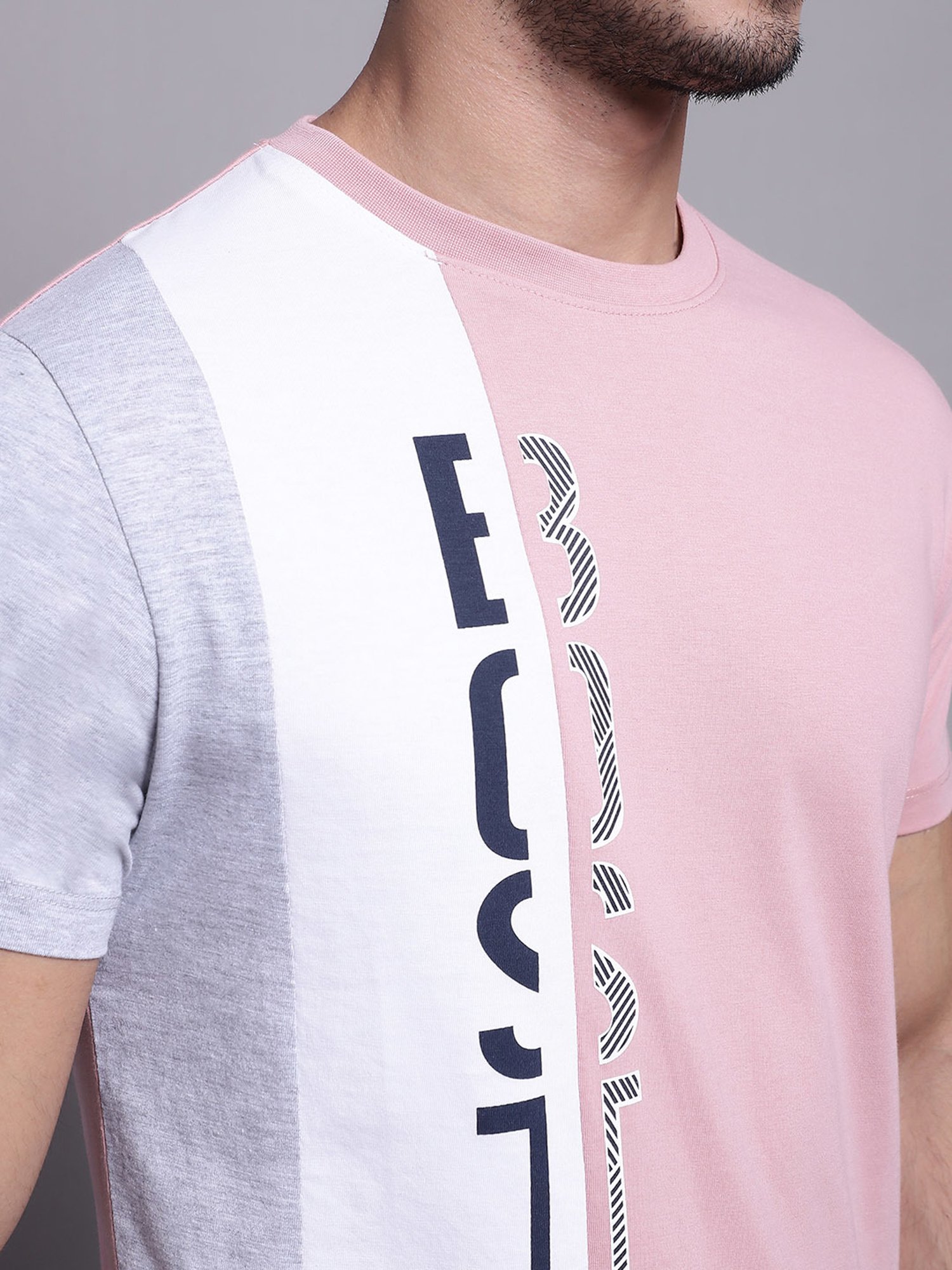 Cantabil Pink Regular Fit Printed Crew T-Shirt
