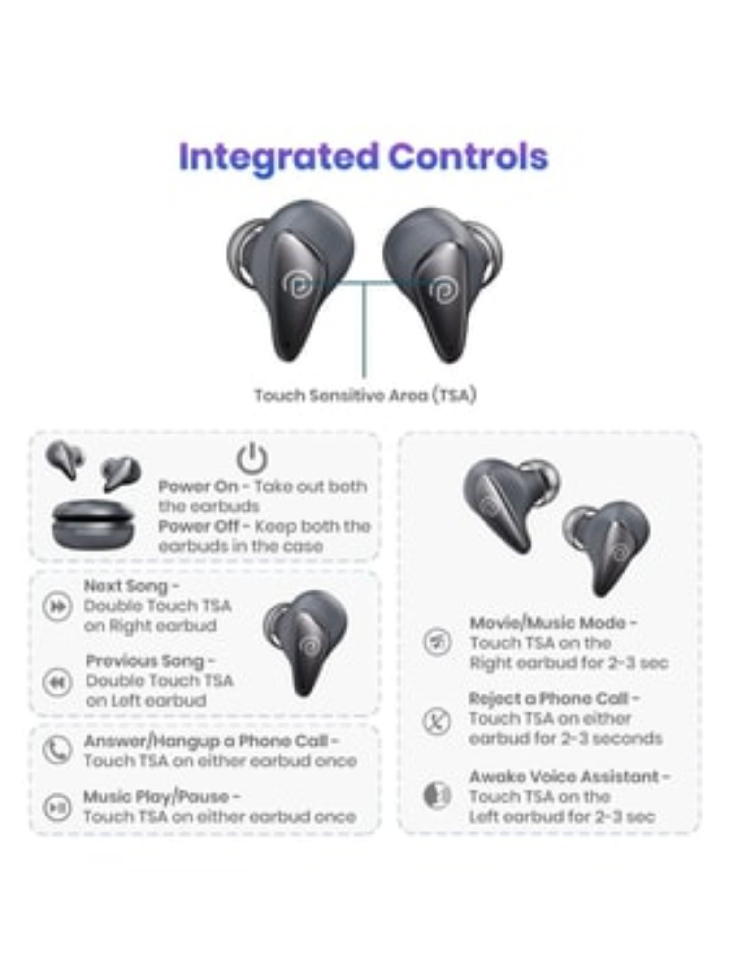 PTron Bassbuds Wave ENC Bluetooth 5.3 Wireless Earbuds with Mic, 40 Hours Total Playtime (Grey)