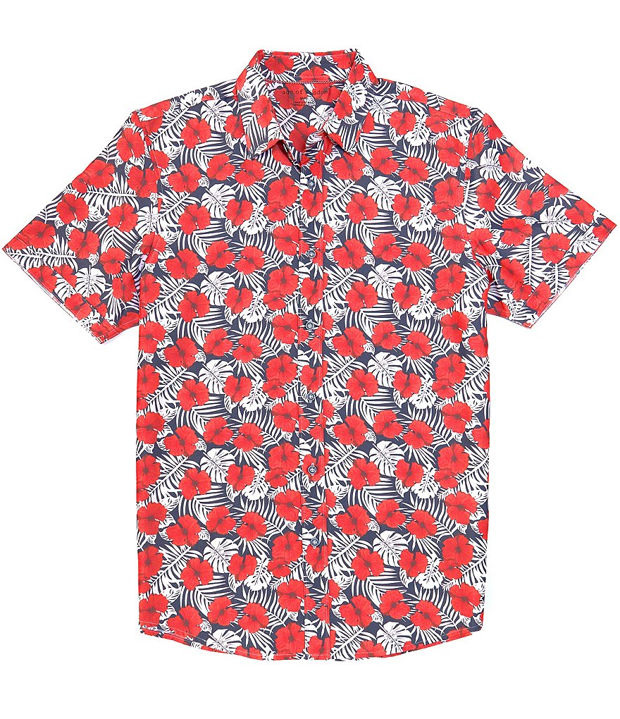 Age of Wisdom Floral Print Short-Sleeve Woven Shirt