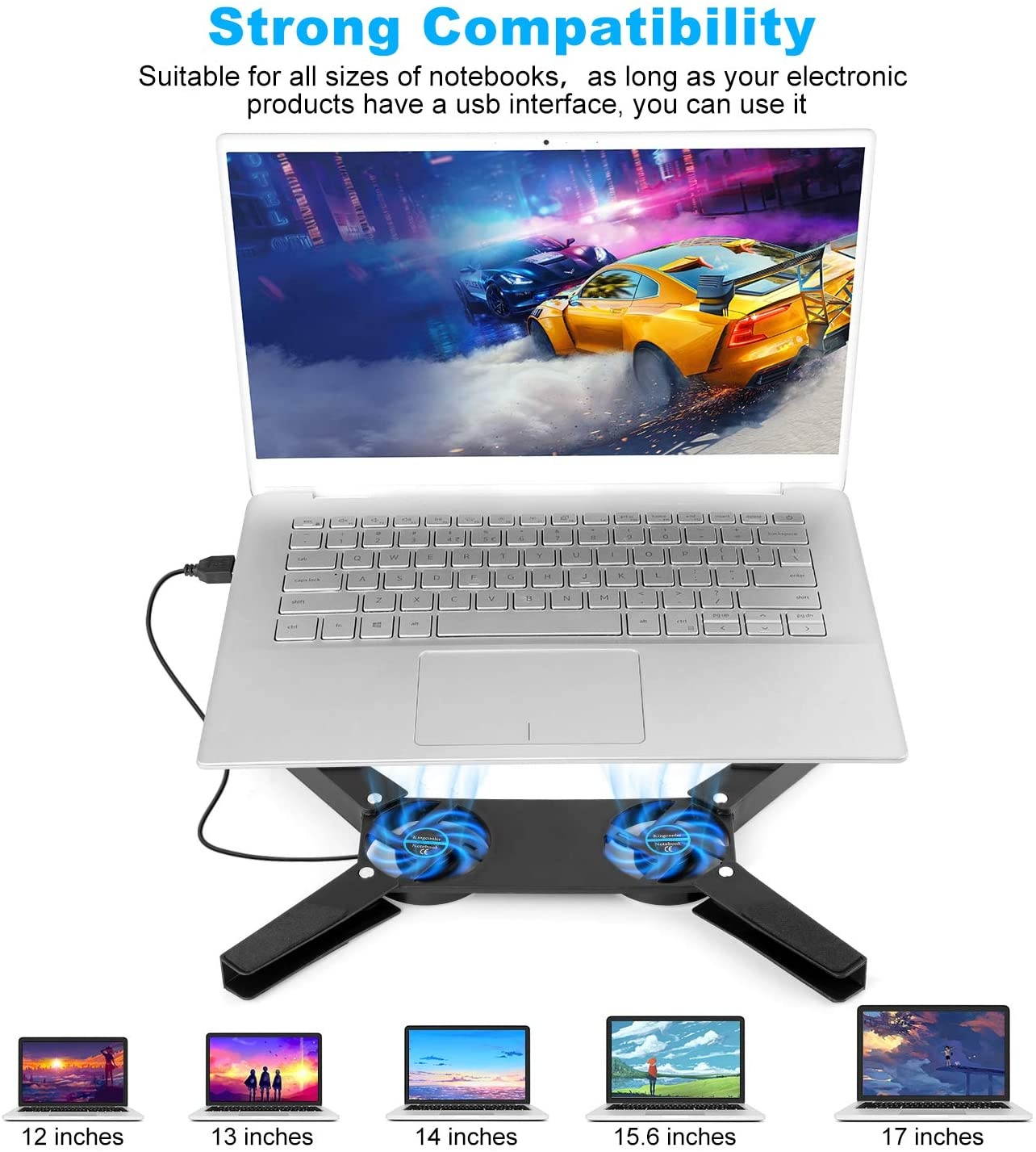 STSUNEU Folding Laptop Cooling Pad 2 Fans USB Laptop Cooler Cooling Pad Laptop Fan Light Quiet Notebook Computer Cooler Cooling Pad Stand