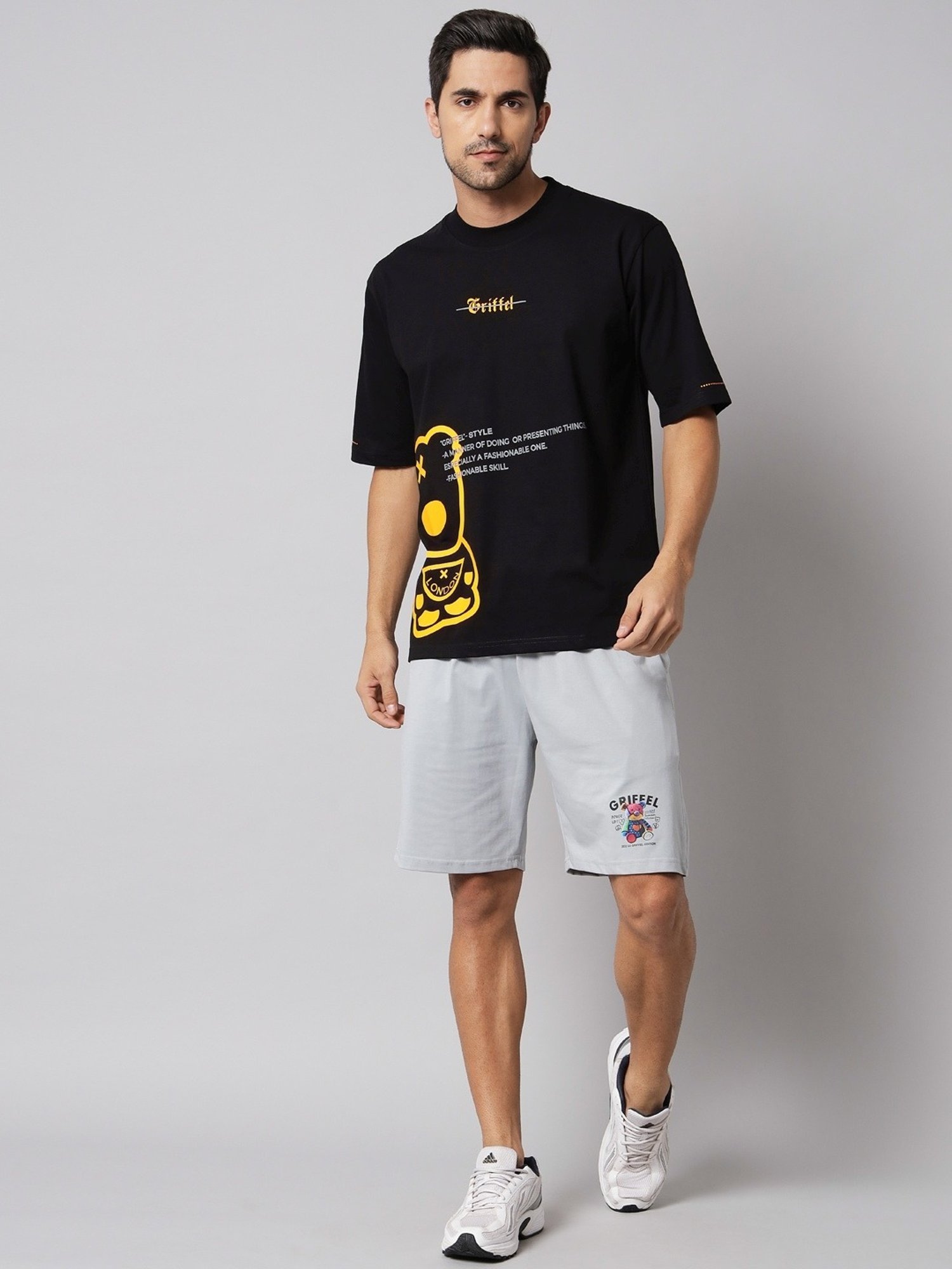 Griffel Black Cotton Loose Fit Printed T-Shirt