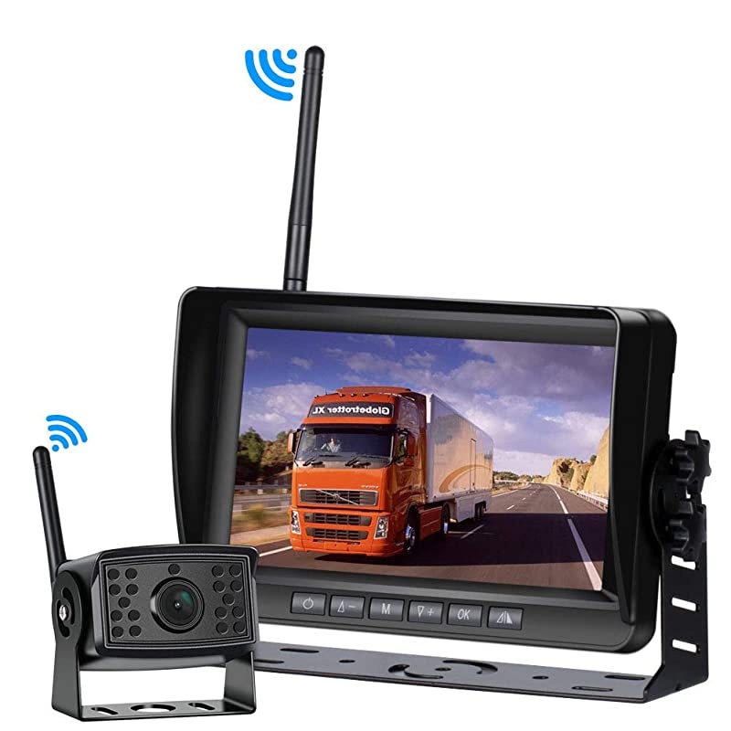 Digital Wireless Backup Camera Kit  Upgrade HD Observation System 7 inch Builtin DVR Monitor and Night Vision IP69 Waterproof Rear View Camera for Truck Trailer RV Pickup Van Bus Farm