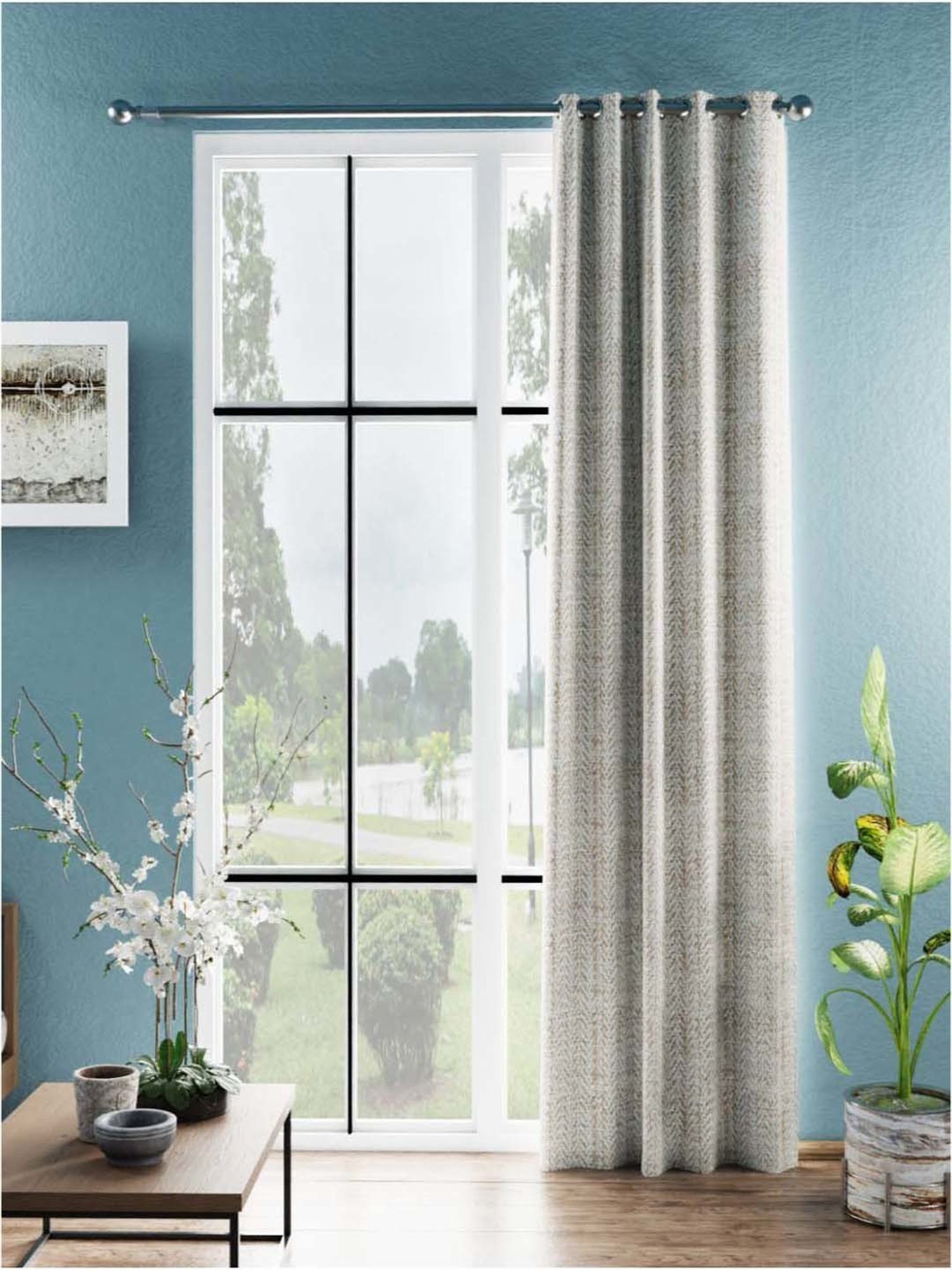 Bianca D`ROMANIO Grey Faux Silk 9 Ft. Long Door Curtain