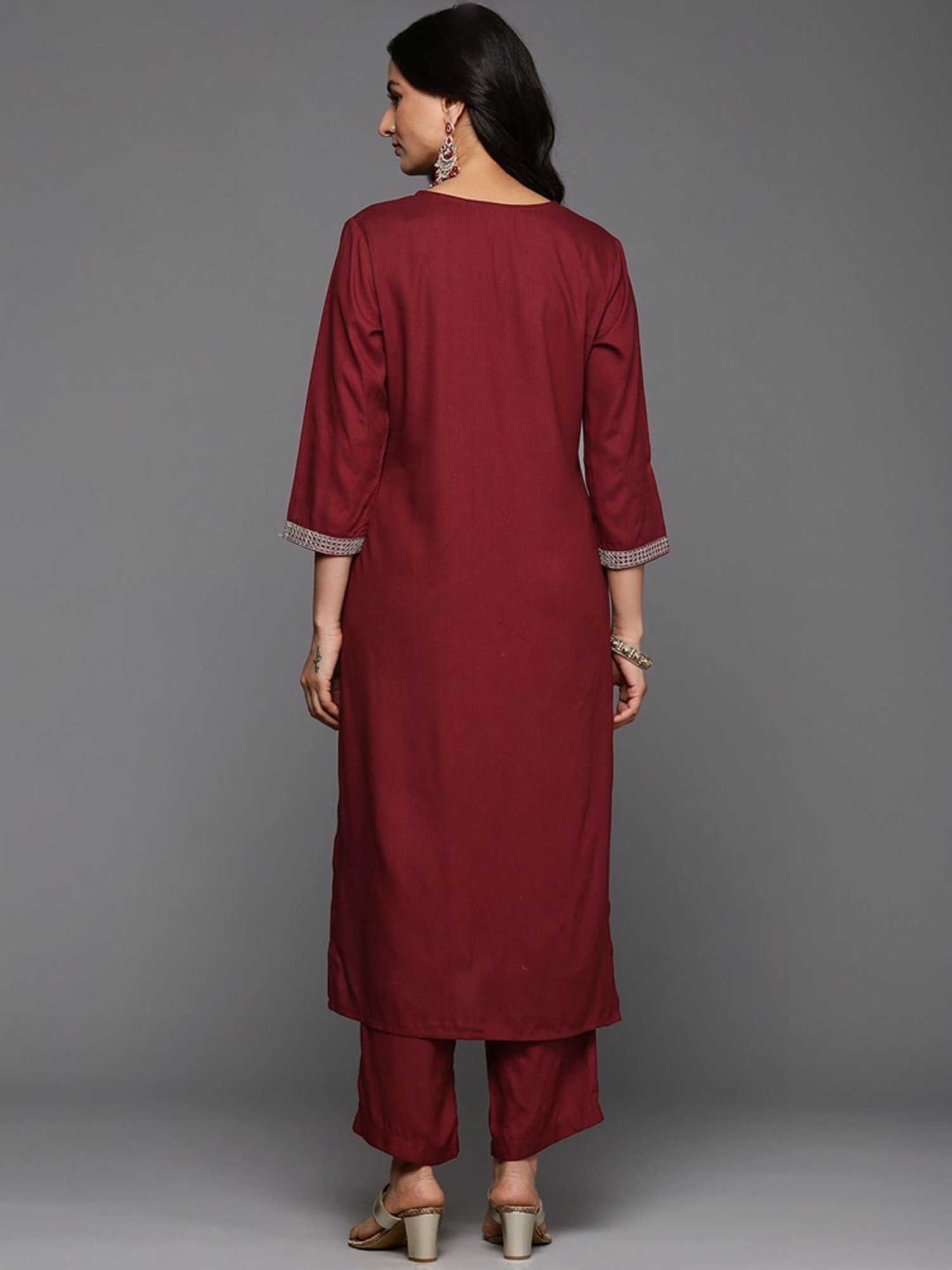 Varanga Maroon Embroidered Kurta Pant Set