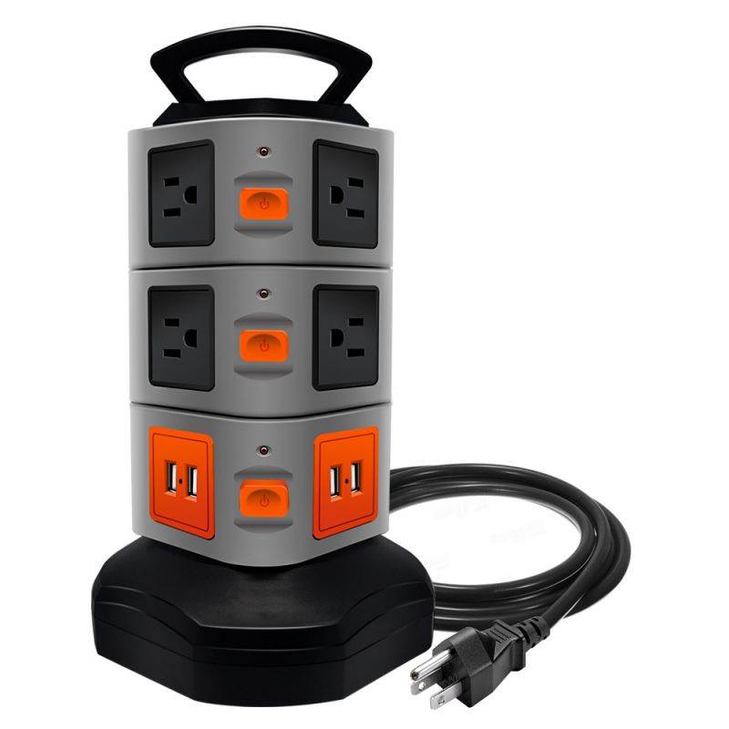 Surge Protector Power Strip, Safety Universal Electric Charging Station; with 10 Outlets 4 USB/Rotating Tower/ 6 feet Cord Wire Extension Power Strip Tower (10 Outlets 4 USB)