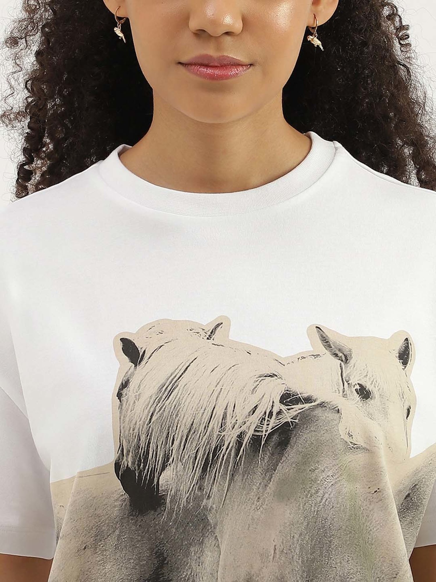 United Colors of Benetton White Cotton Printed T-Shirt