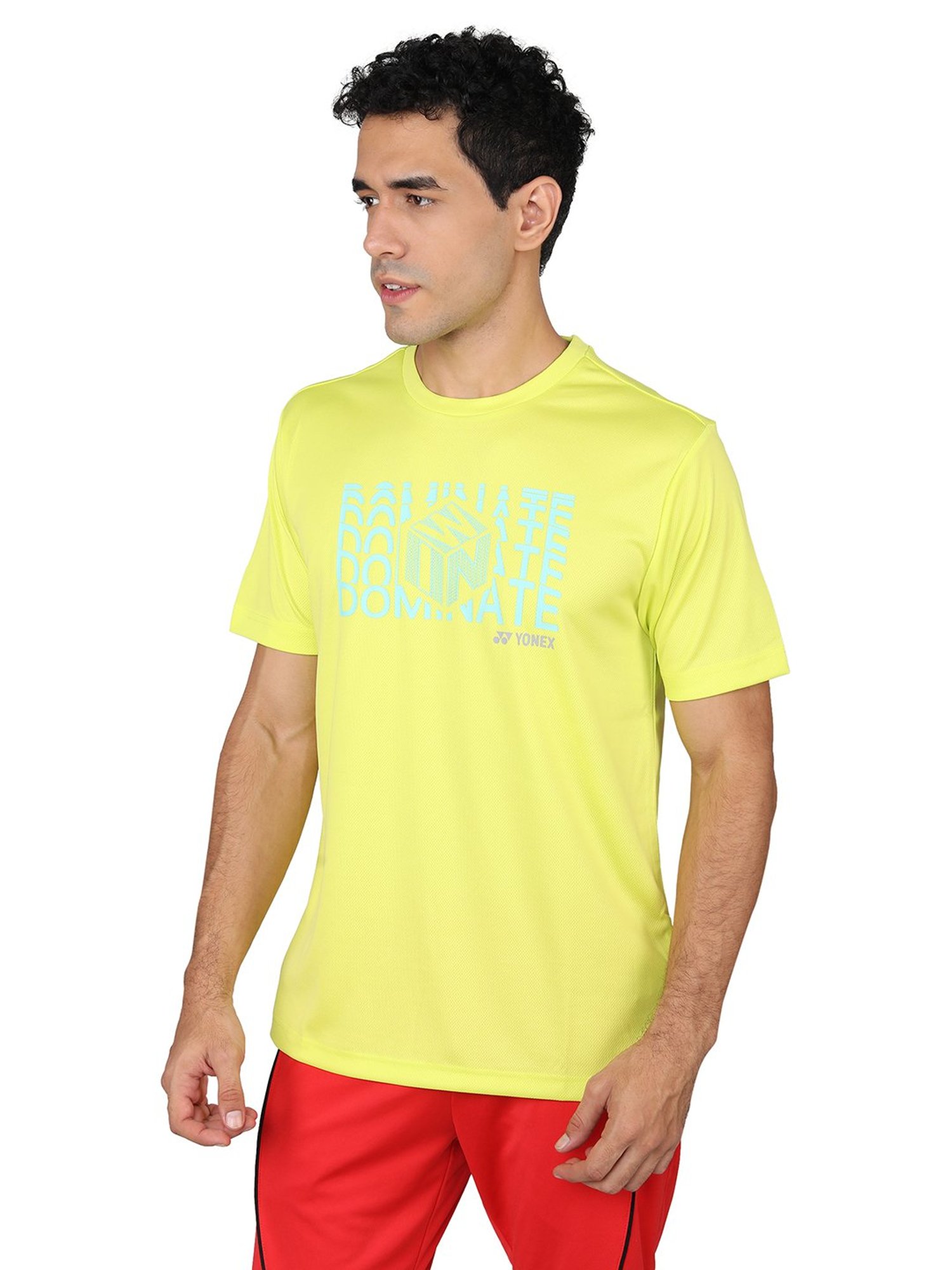 Yonex Lime Yellow Regular Fit Graphic Print Badminton T-Shirt