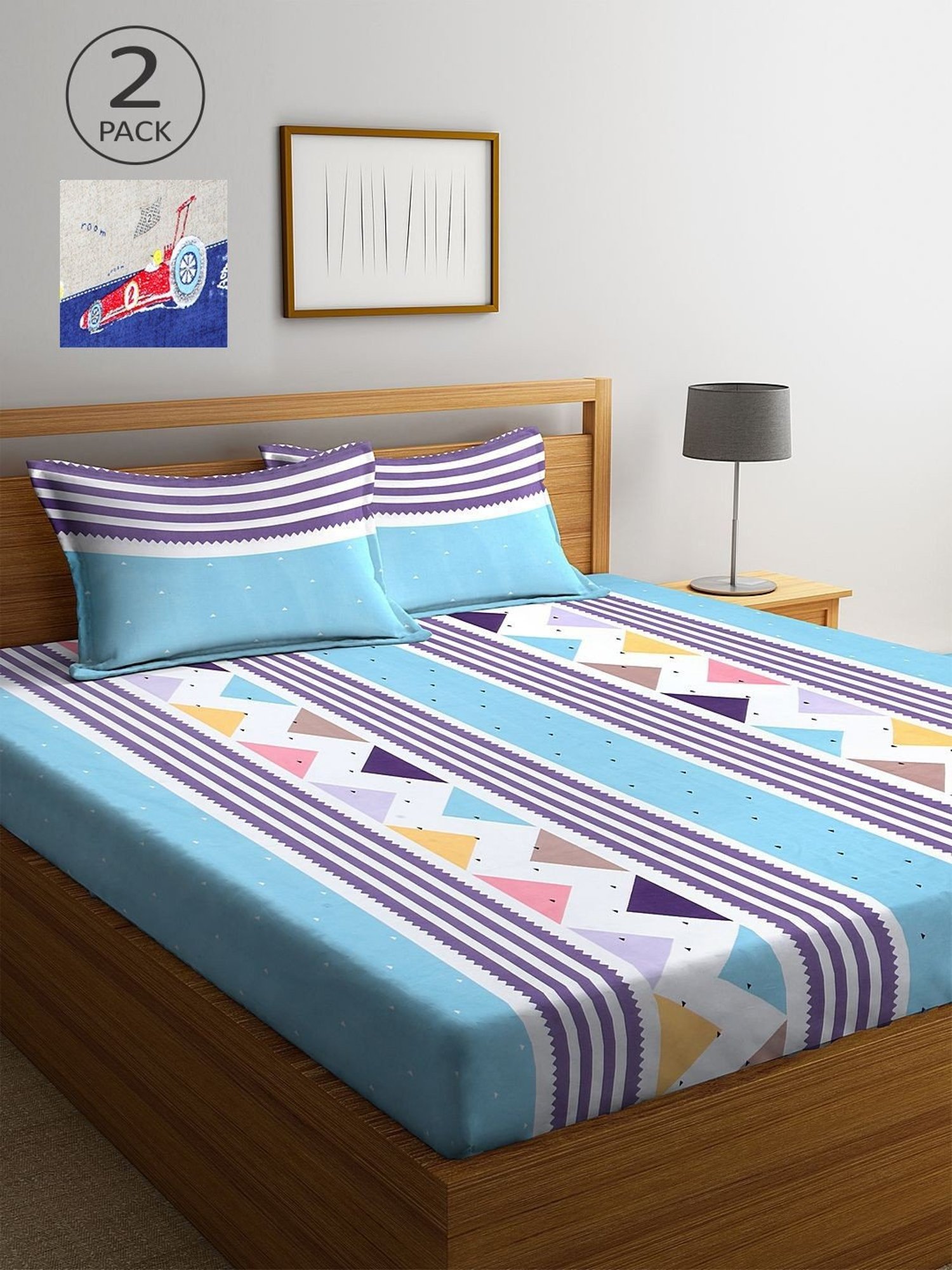 Klotthe Printed Multicolor 210 TC Cotton Blend King 2 Bed Sheets with 4 Pillow Covers