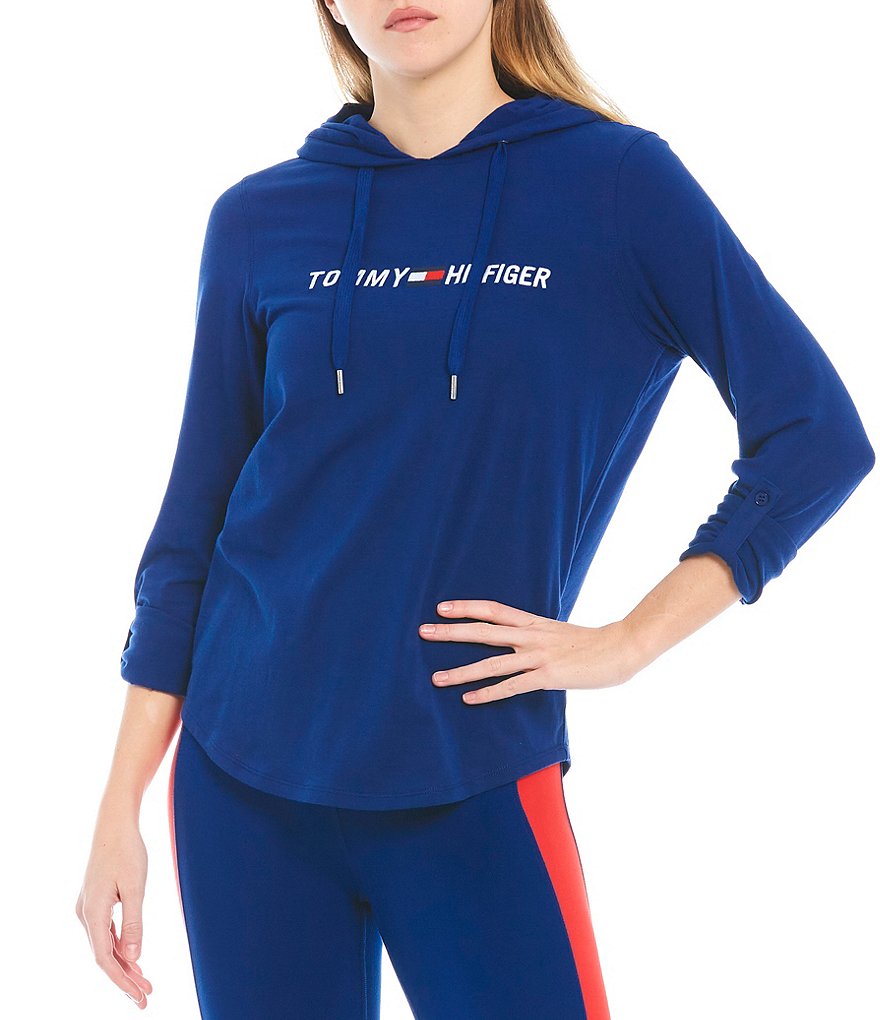 Tommy Hilfiger Sport Hooded Roll Tab Long Sleeve Embroidery Logo Tee