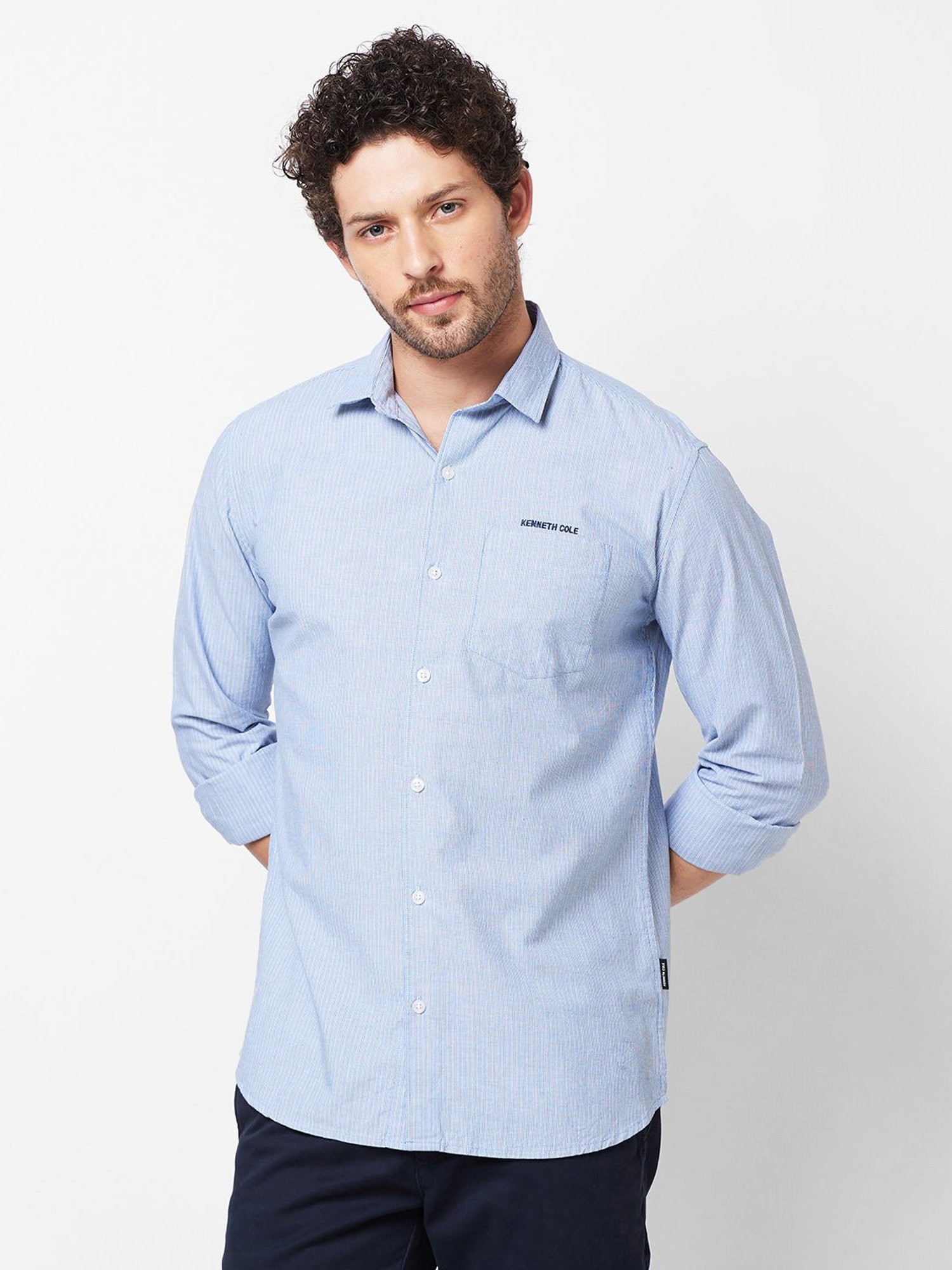 Kenneth Cole New York Blue Slim Fit Striped Shirt