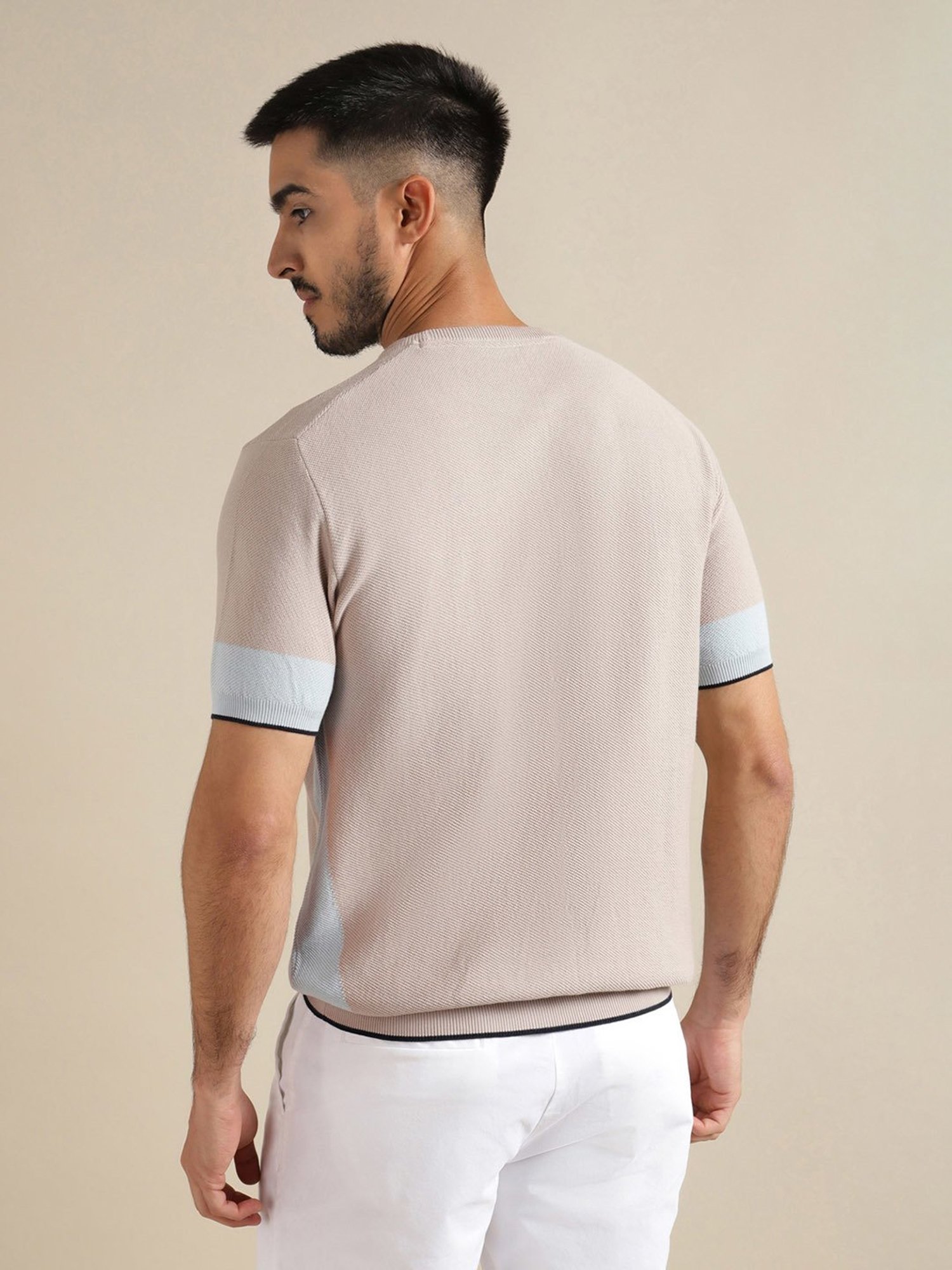 ANDAMEN Light Khaki Regular Fit Crew T-Shirt