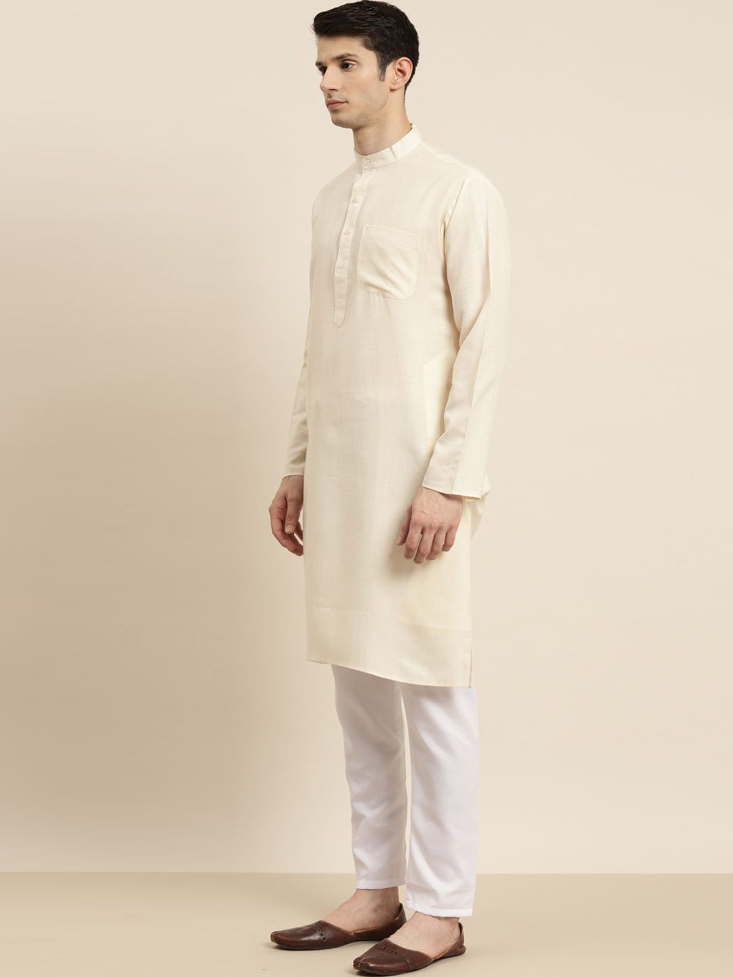 Sojanya Beige & Navy Regular Fit Printed Kurta Set With Jacket