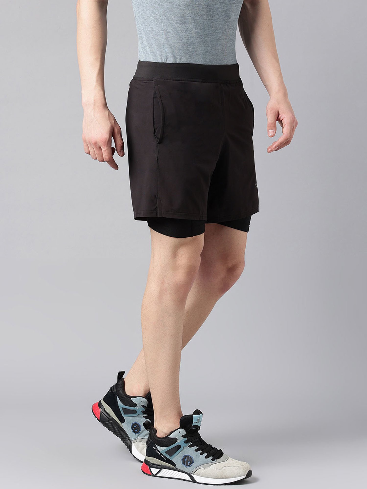 Woods Black Regular Fit Sports Shorts