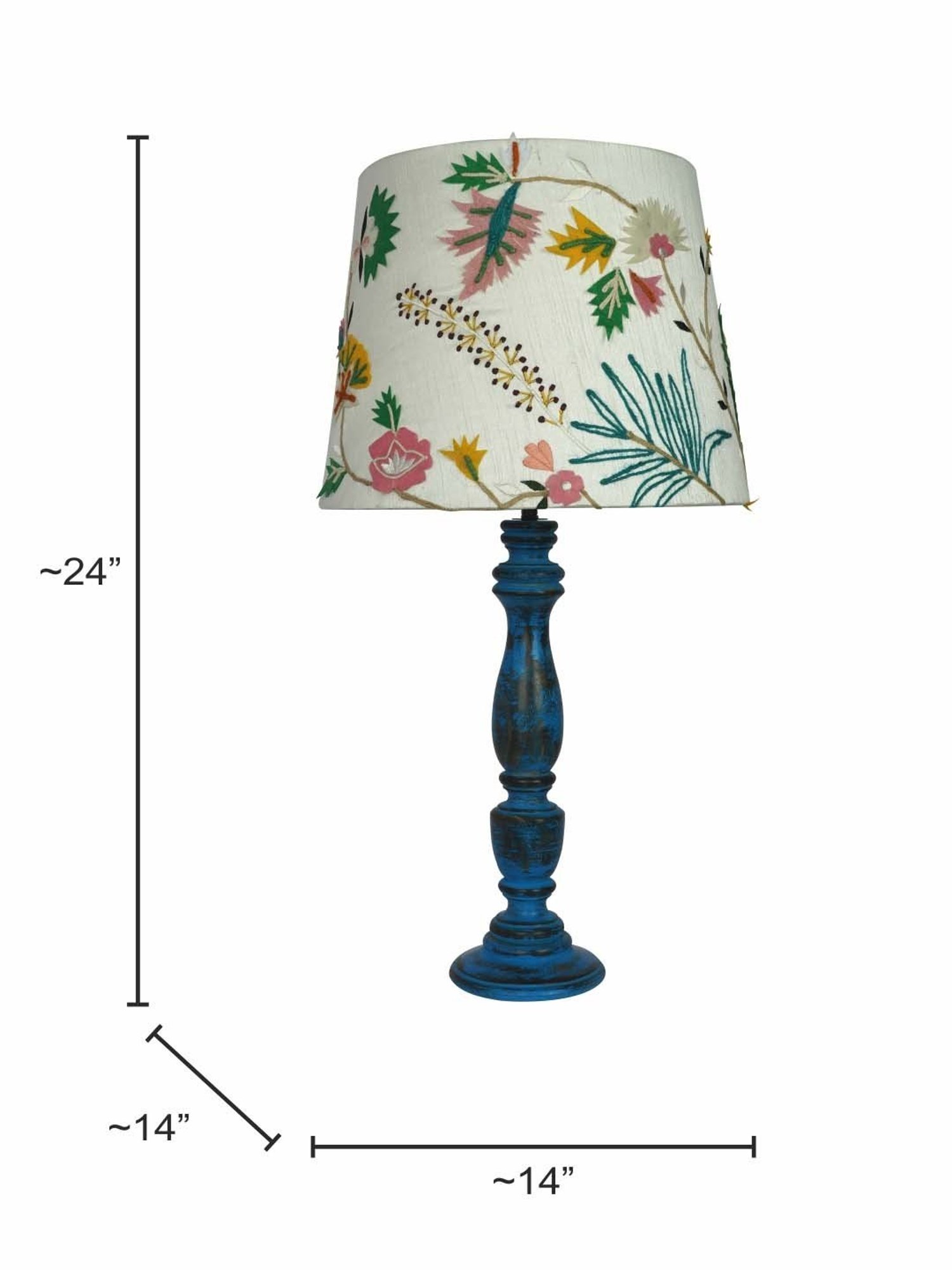 FOS LIGHTING Distressed White & Blue Wood Table Lamp With Fabric Shade