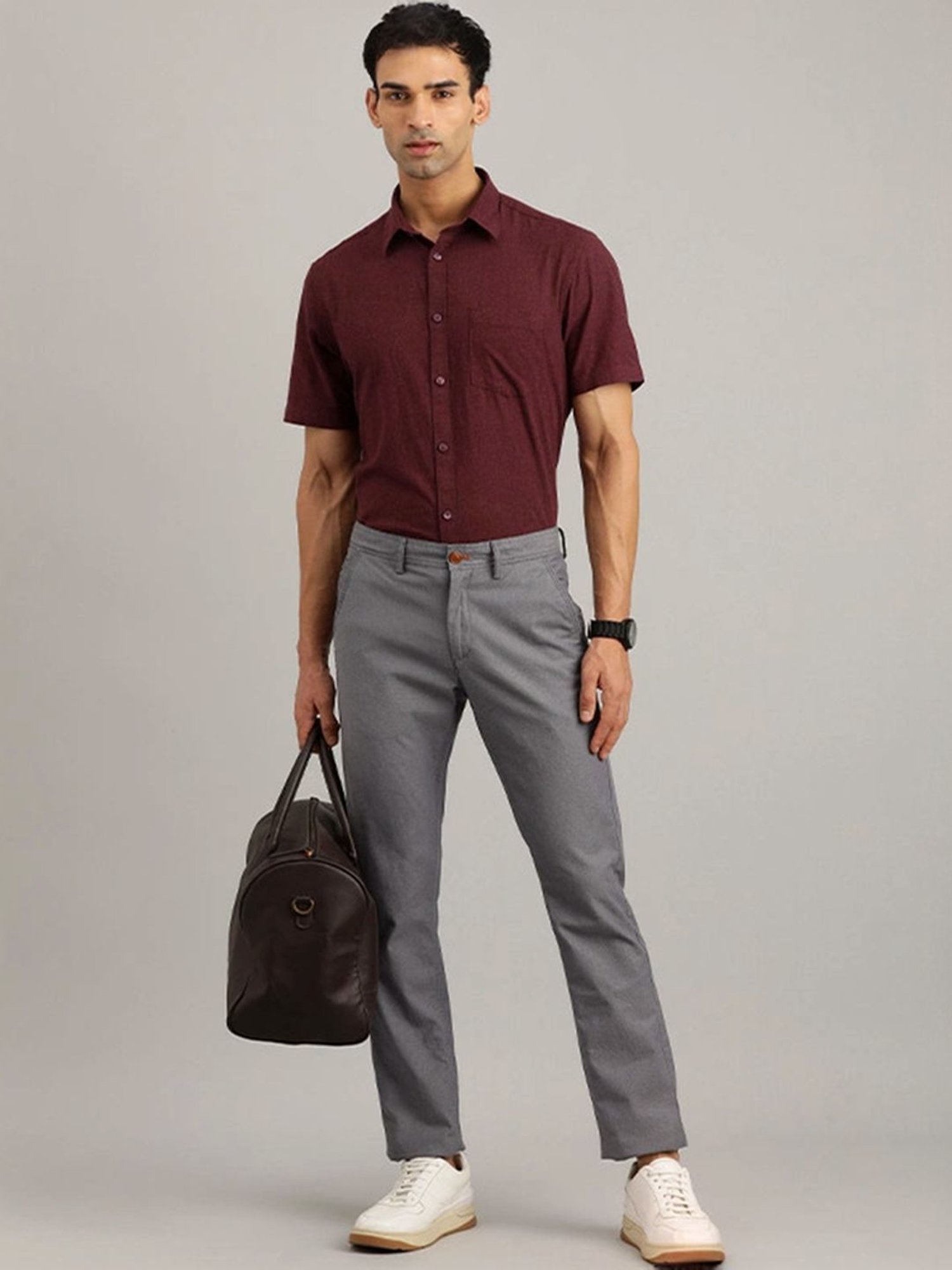 Indian Terrain Grey Slim Fit Trousers