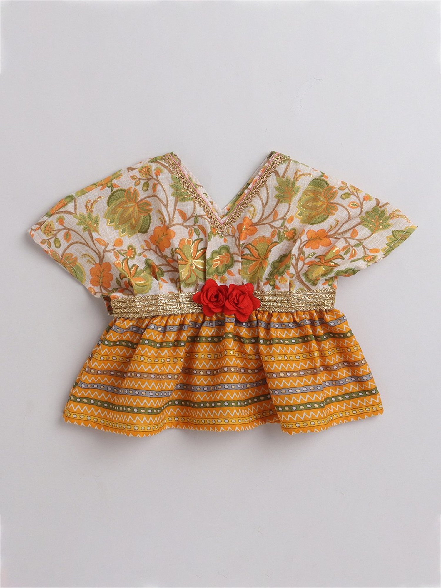 Many Frocks Kids White & Yellow Floral Print Top with Plazzos