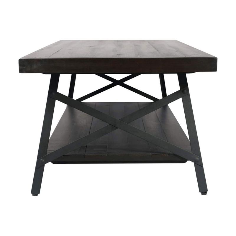 Wallace & Bay Chandler 48 Inch Long Rustic Decor Indoor Home Open Storage Coffee/Cocktail Table, Pine Dark Brown
