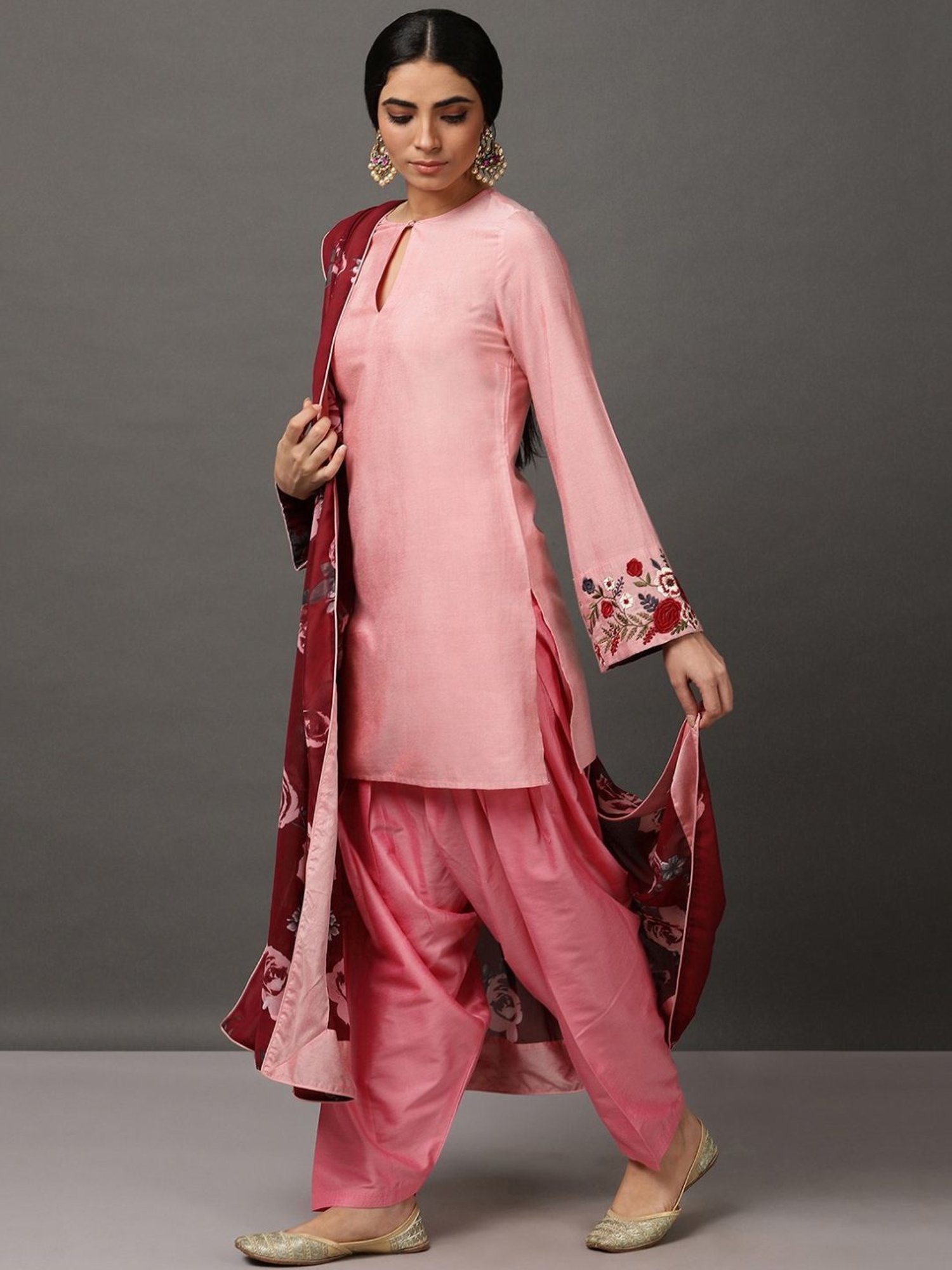 Nuhh Light Pink Short Art Kurta with Salvar & Dupatta