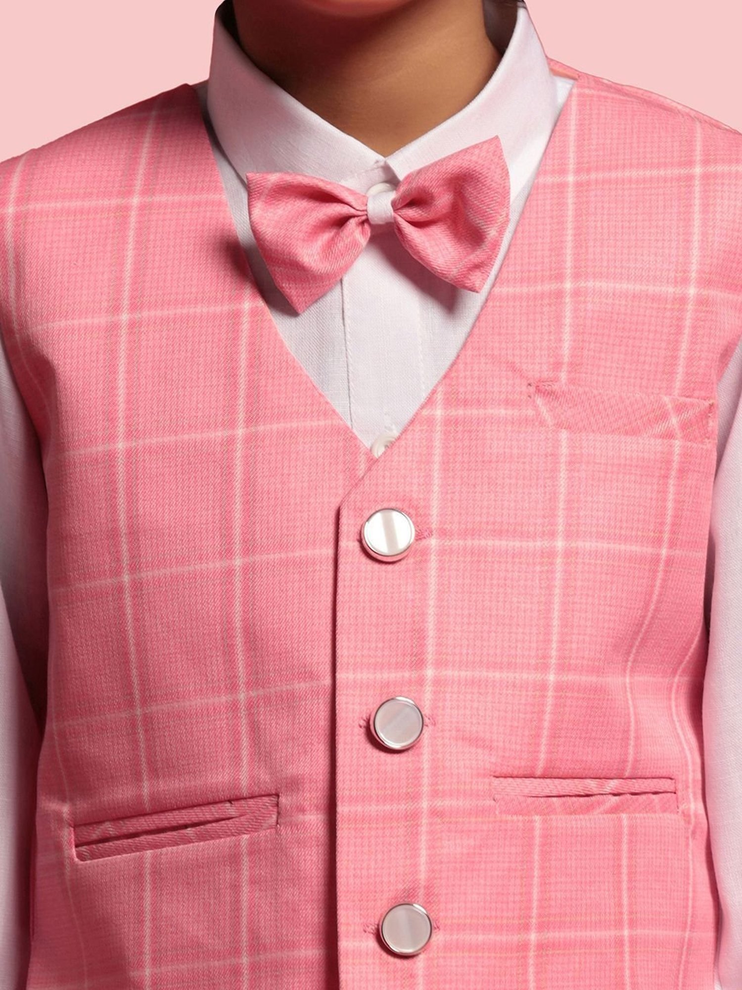 Fourfolds Boys Blue & White Solid Full Sleeves Suit Set