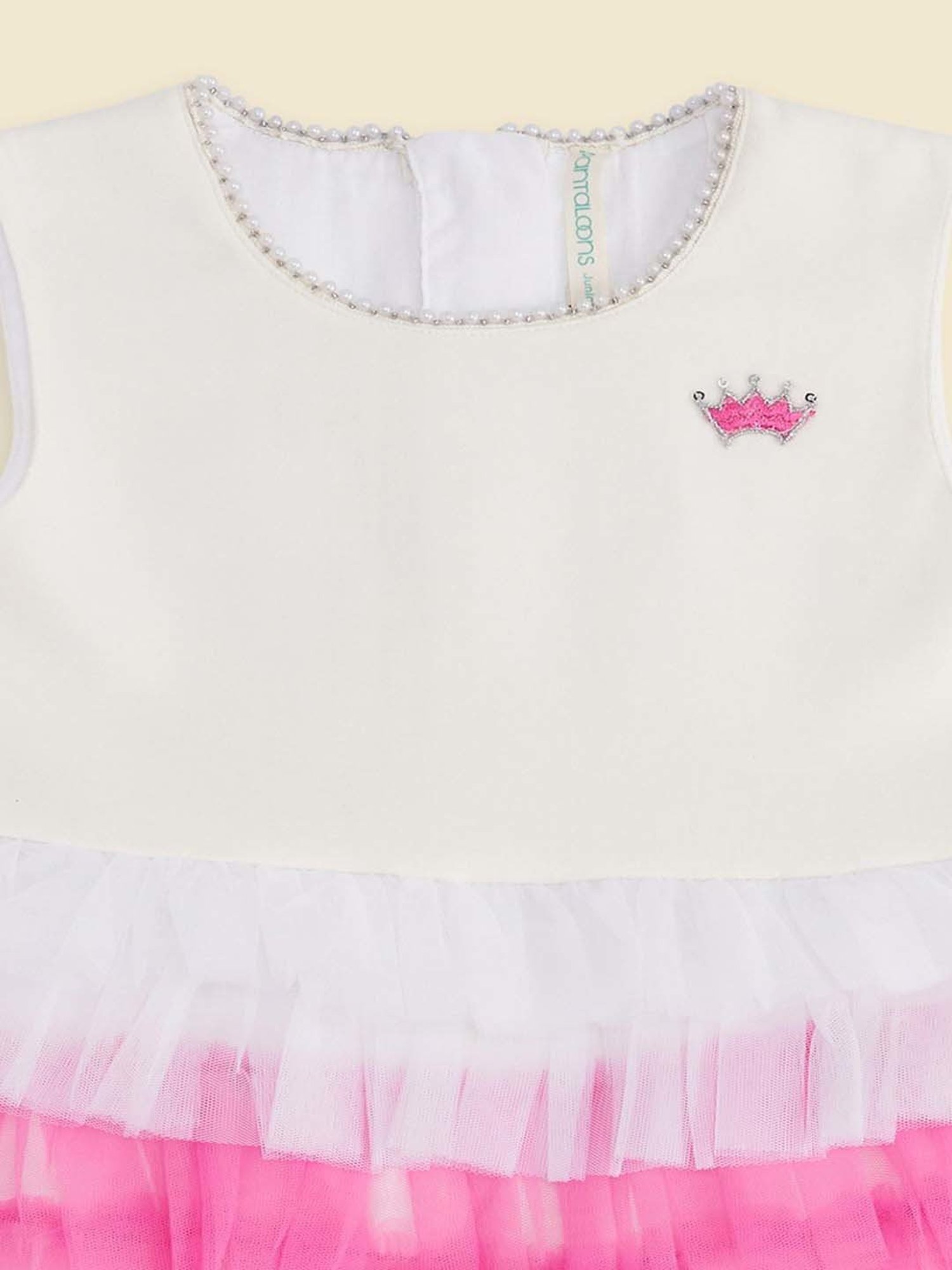 Pantaloons Junior Kids White & Fuchsia Pink Cotton Color Block Dress