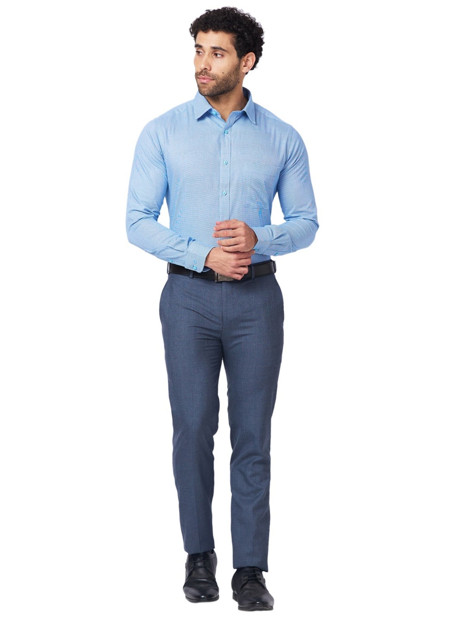 Raymond Blue Slim Fit Checks Trousers