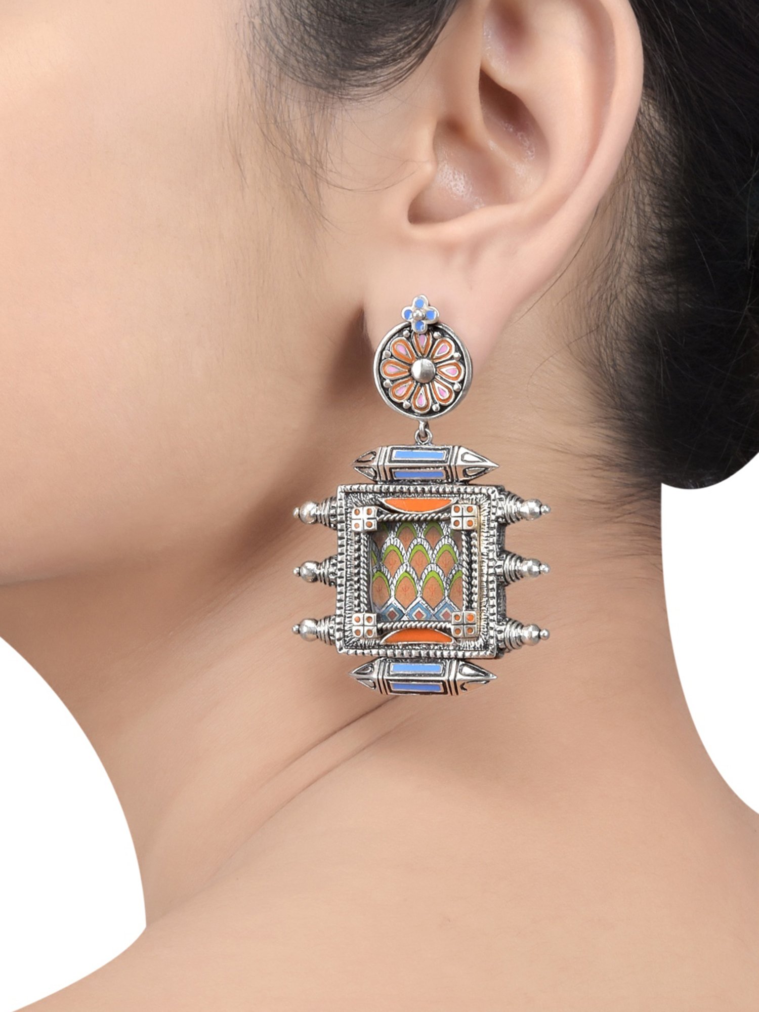 Tribe Amrapali Hand Painted Taveez Flower Chandrika Danglers