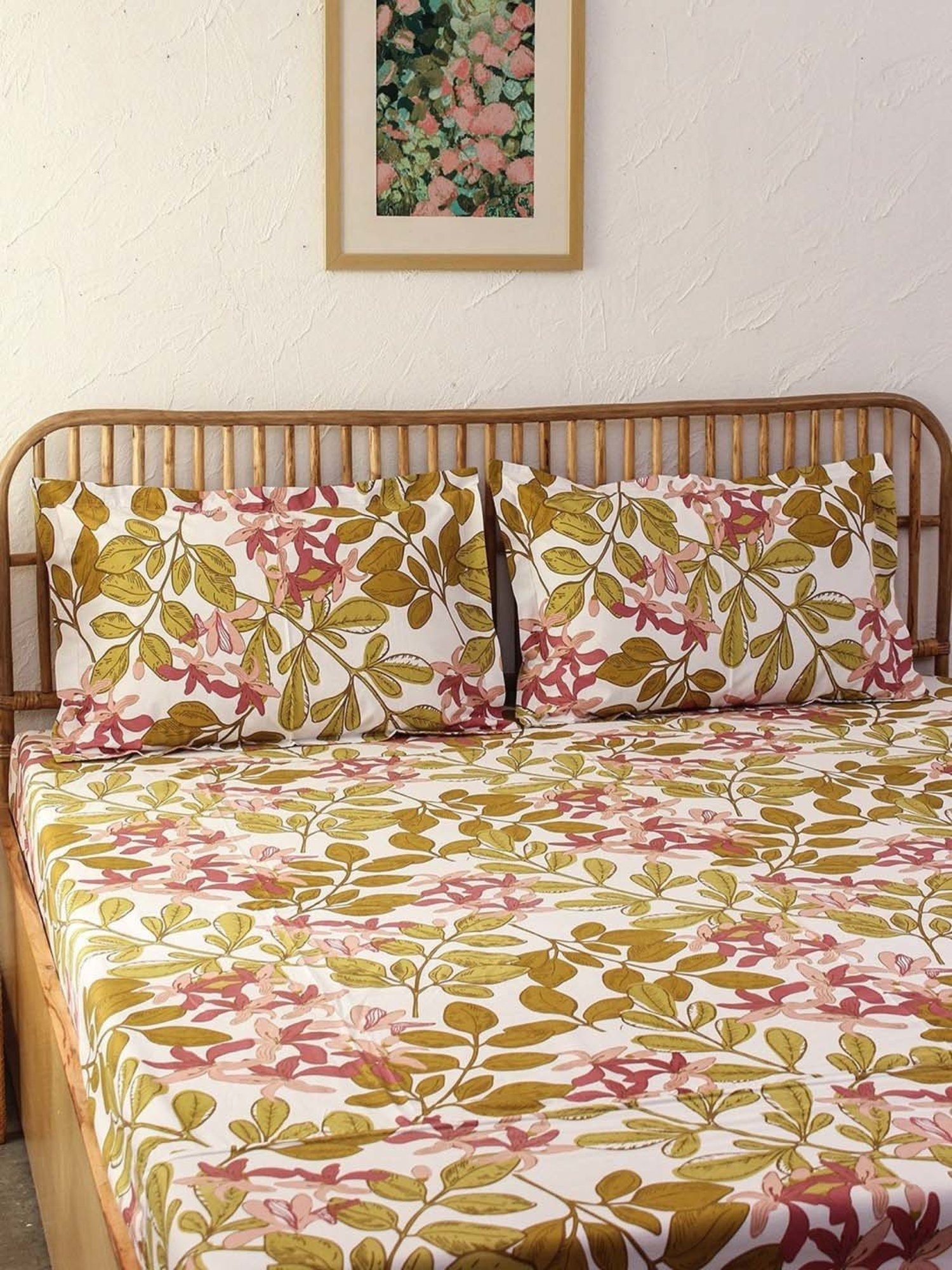 House This Amra Floral Multicolor 180 TC Cotton King Bed Sheet Set with 2 Pillow Covers