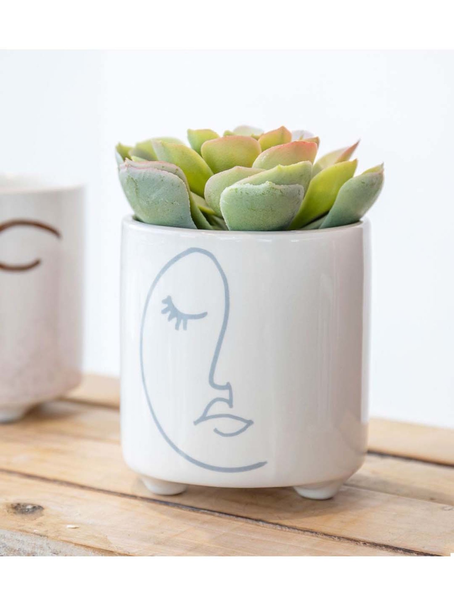 KitchenCraft White Ceramic Mini Planter Pot With Abstract Face Design