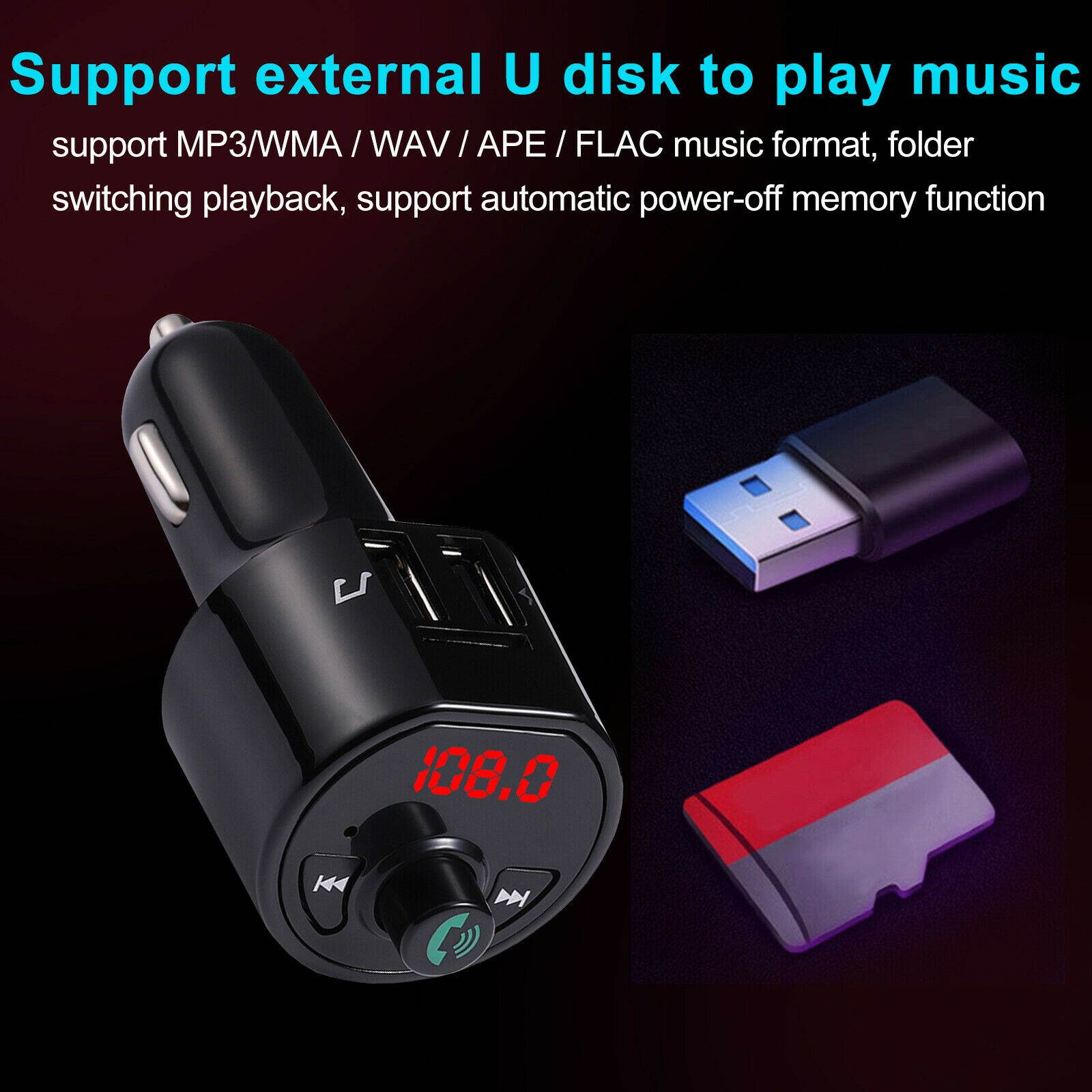 Wireless Bluetooth 5.0 Car FM Transmitter Music AUX Radio LED 2 USB Charging Kit