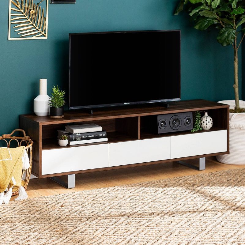 Modern 3 Drawer Low Console TV Stand for TVs up to 65" Dark Walnut - Saracina Home