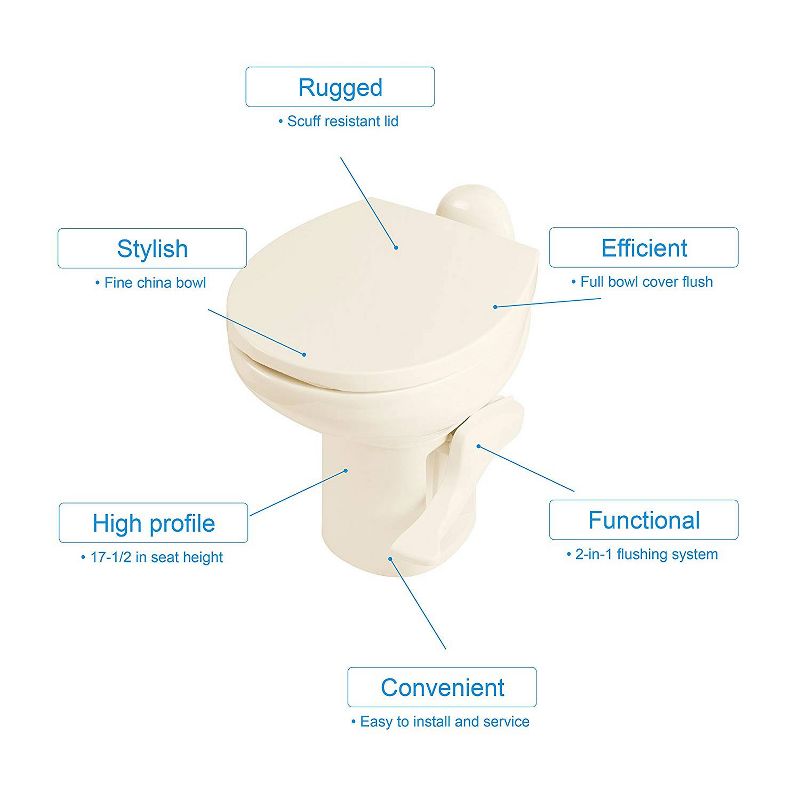 Thetford 42062 Aqua Magic Style II Contemporary RV Motor Home Mobile Portable Travel Toilet, Bone