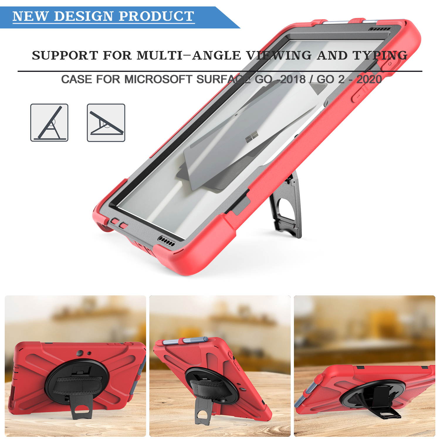 Case for Microsoft Surface Go 2 10.5 inch 2020 / Surface Go 10 inch 2018 with with Pen Holder, Hand Strap & Shoulder Strap Shockproof Protective Stand Cover