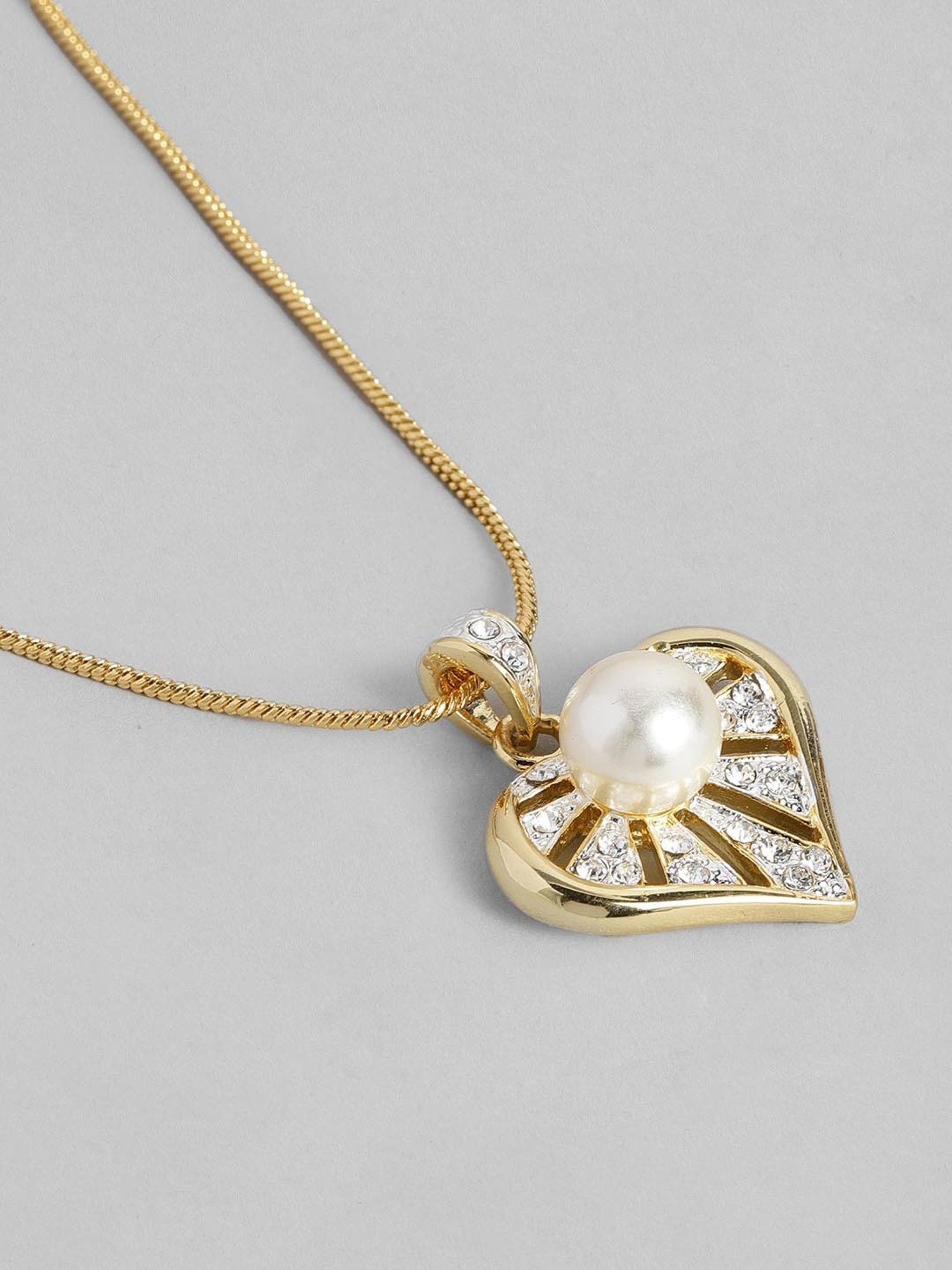 Estele Gold & Rhodium-Plated Heart-Shaped Pendant Set with Pearl and Crystals for Women