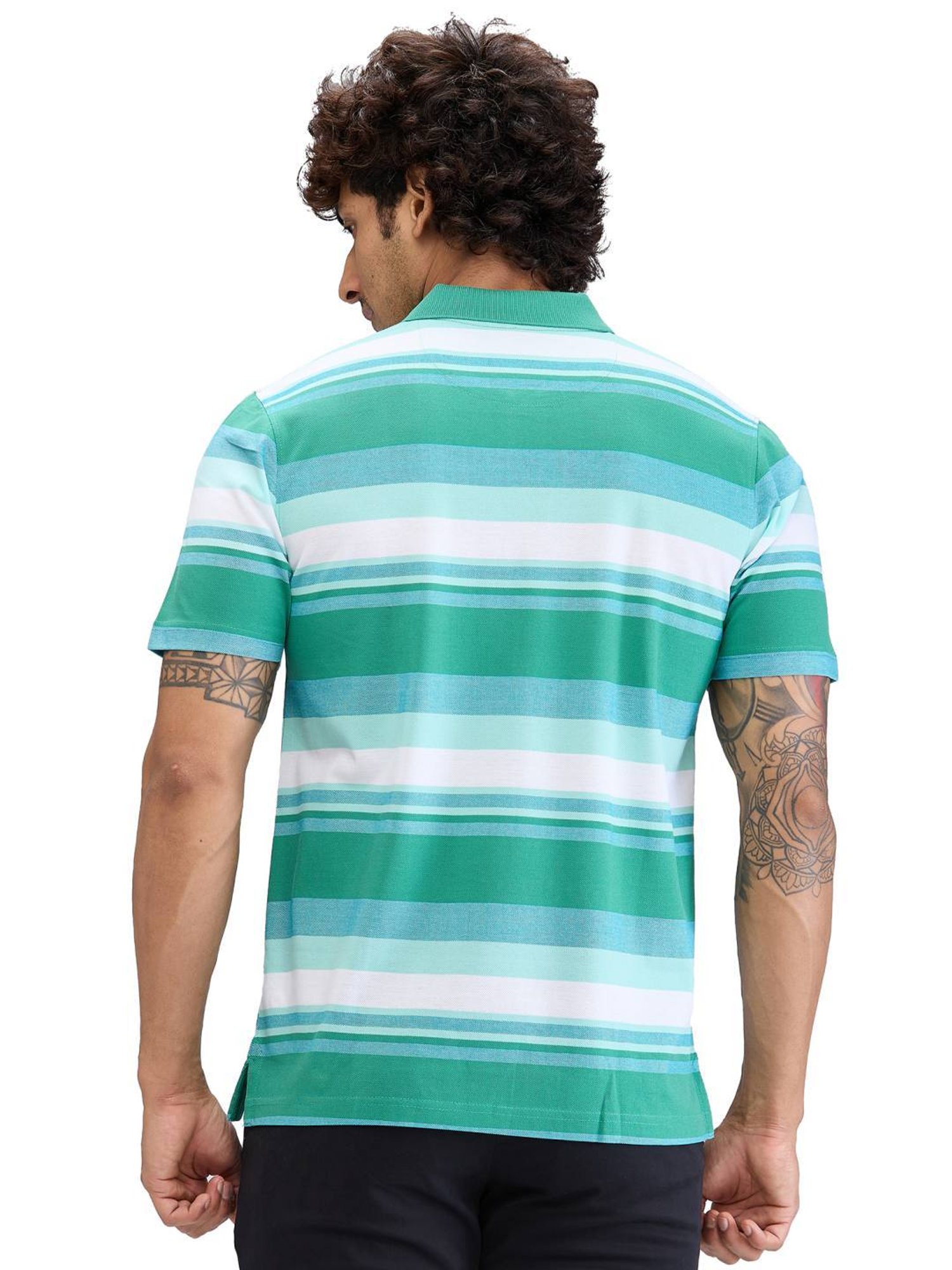 Colorplus Green Classic Fit Striped Polo T-Shirt