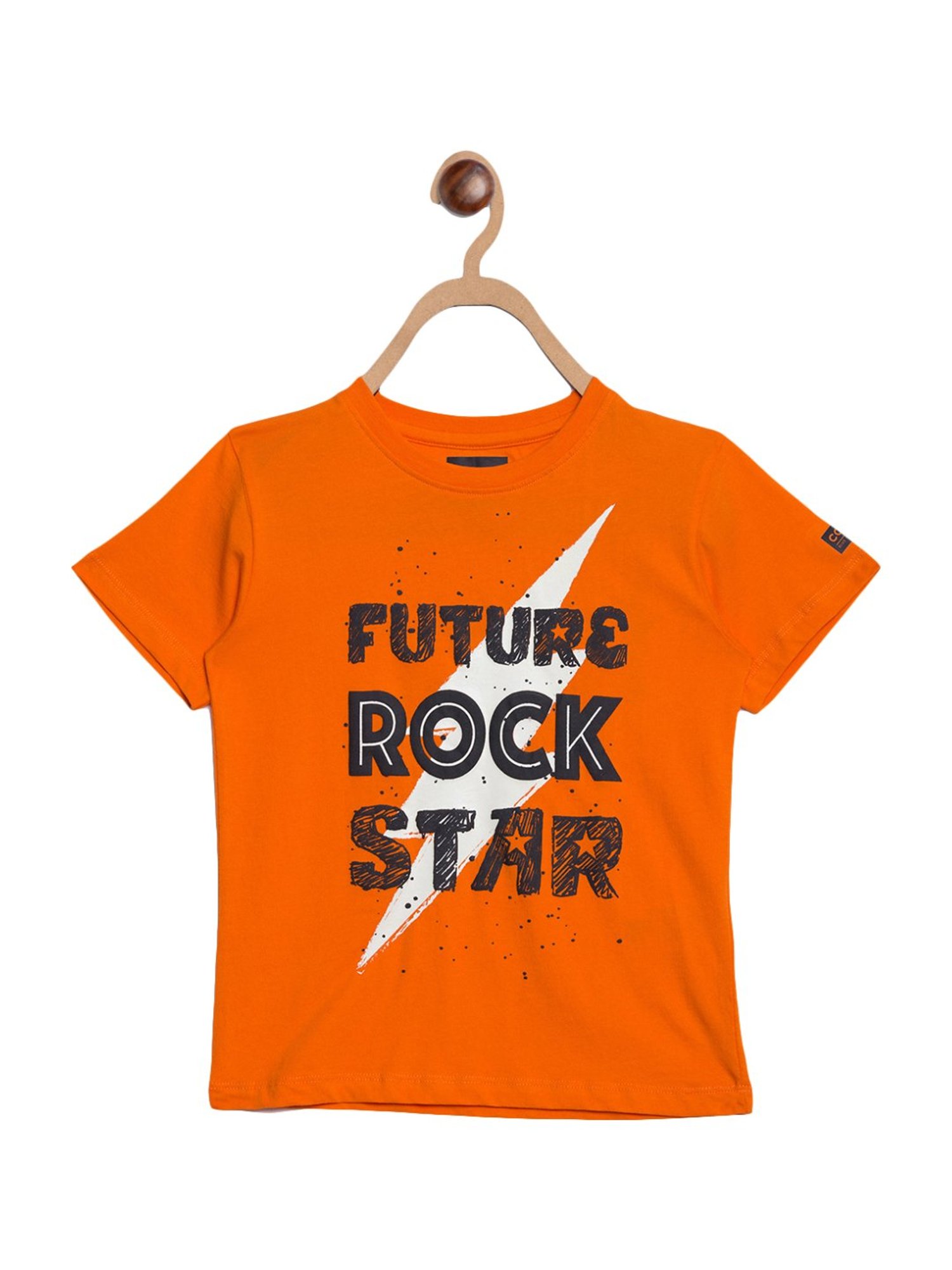Blue Giraffe Kids Orange Cotton Printed T-Shirt