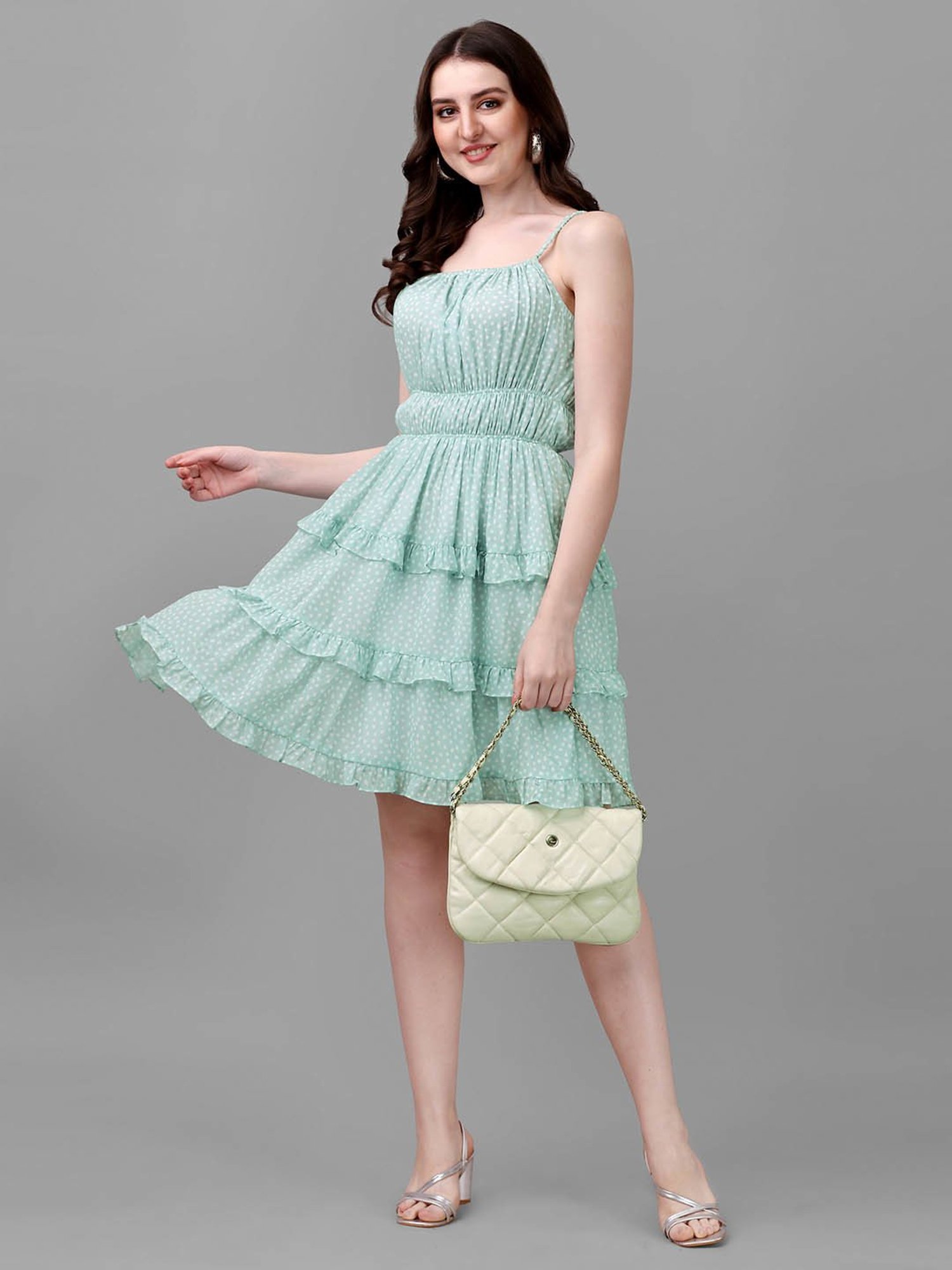 MASAKALI.CO Sea Green Printed Skater Dress