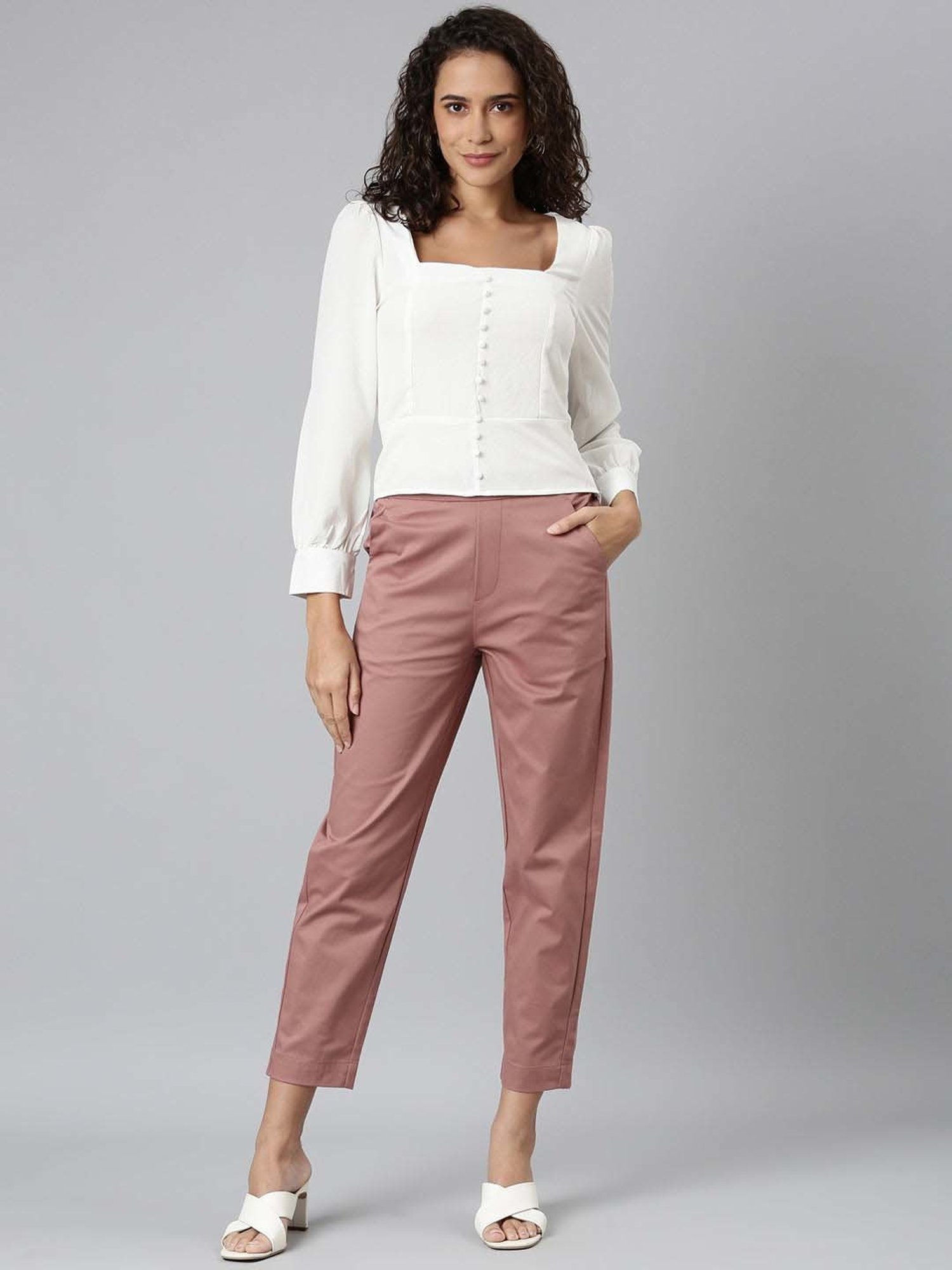 Go Colors! Pink Mid Rise Formal Trousers