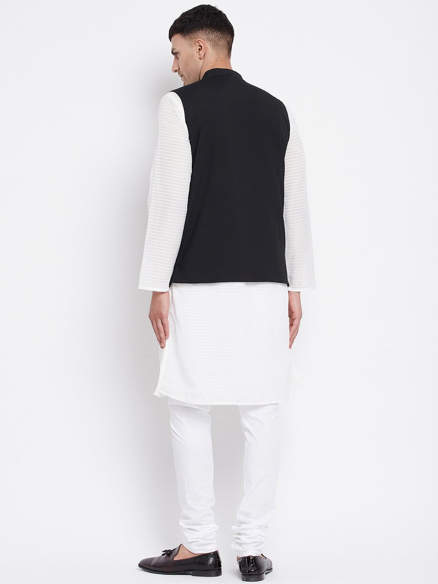 Even White & Black Kurta Churidar Set With Nehru Jacket